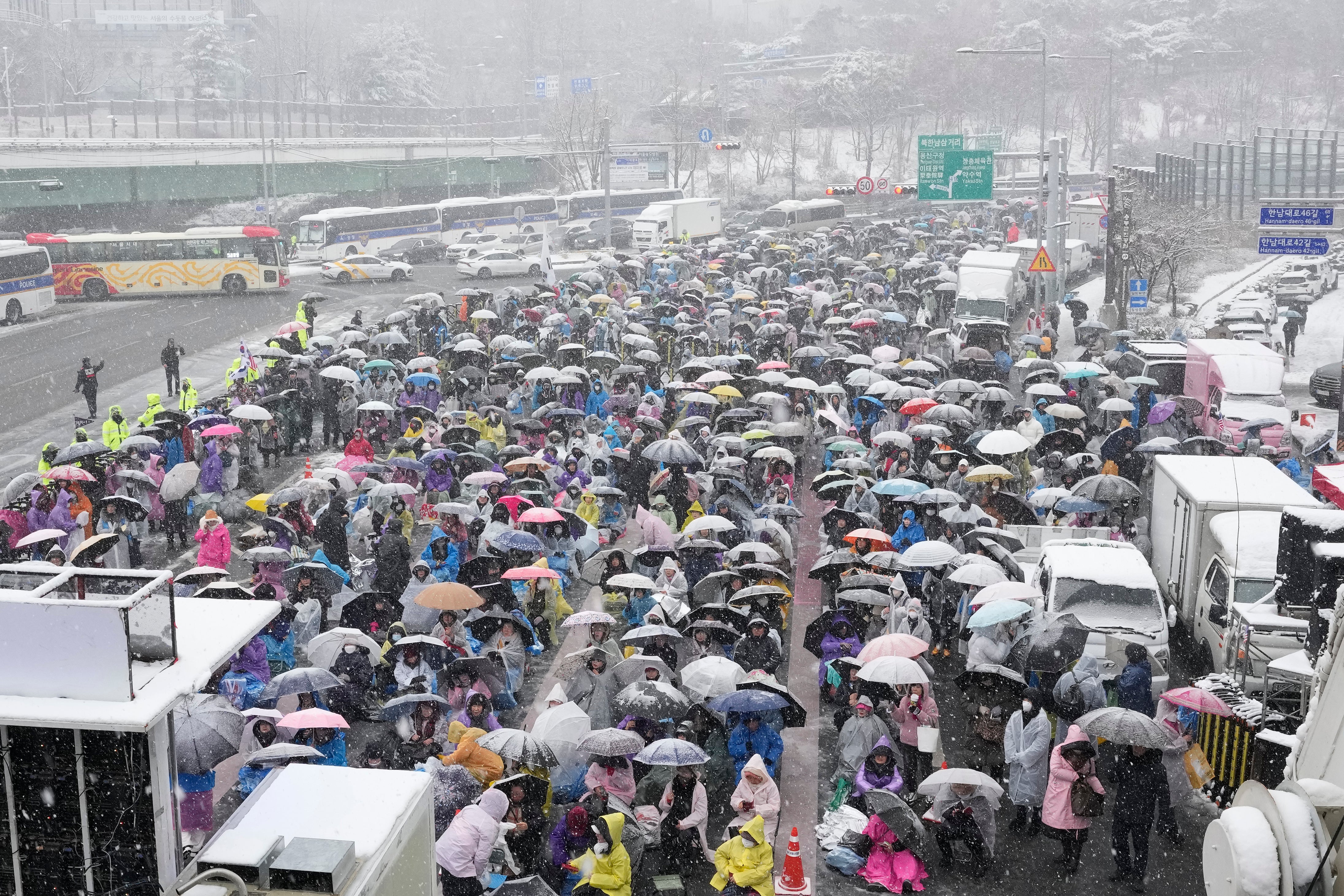 Supporters of impeached South Korean President Yoon Suk Yeol attend a Sunday service as they gather to oppose his impeachment near the presidential residence in Seoul, South Korea, Sunday, 5 Jan 2025