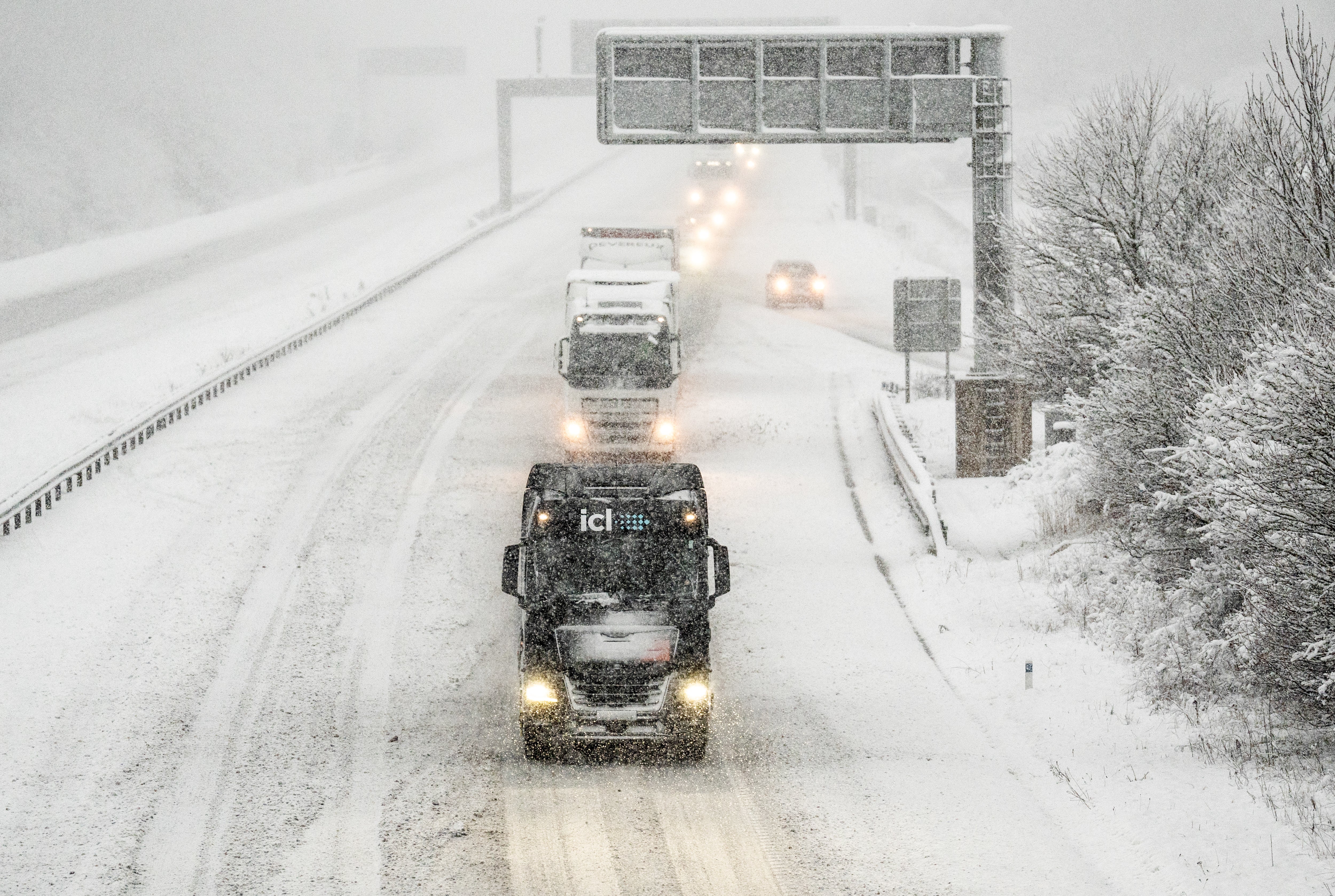 Vehicles on the A1(M) near to junction 47, in Yorkshire, following heavy snowfall on the weekend