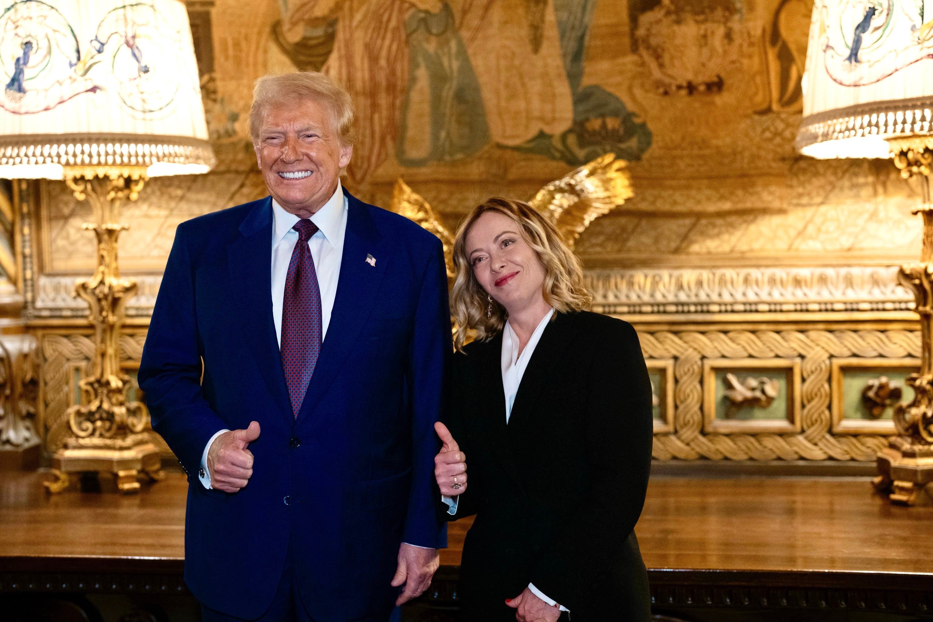 President-elect Donald Trump and Italian Prime Minister Giorgia Meloni meet at Mar-a-Lago on Saturday evening. Italian media suggested Mr Trump gave the go ahead for Ms Sala’s release