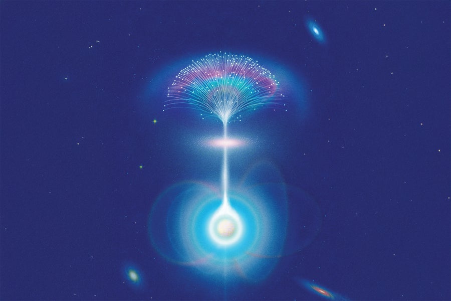 An artist’s illustration of a neutron star emitting a radio beam from within its magnetic environment