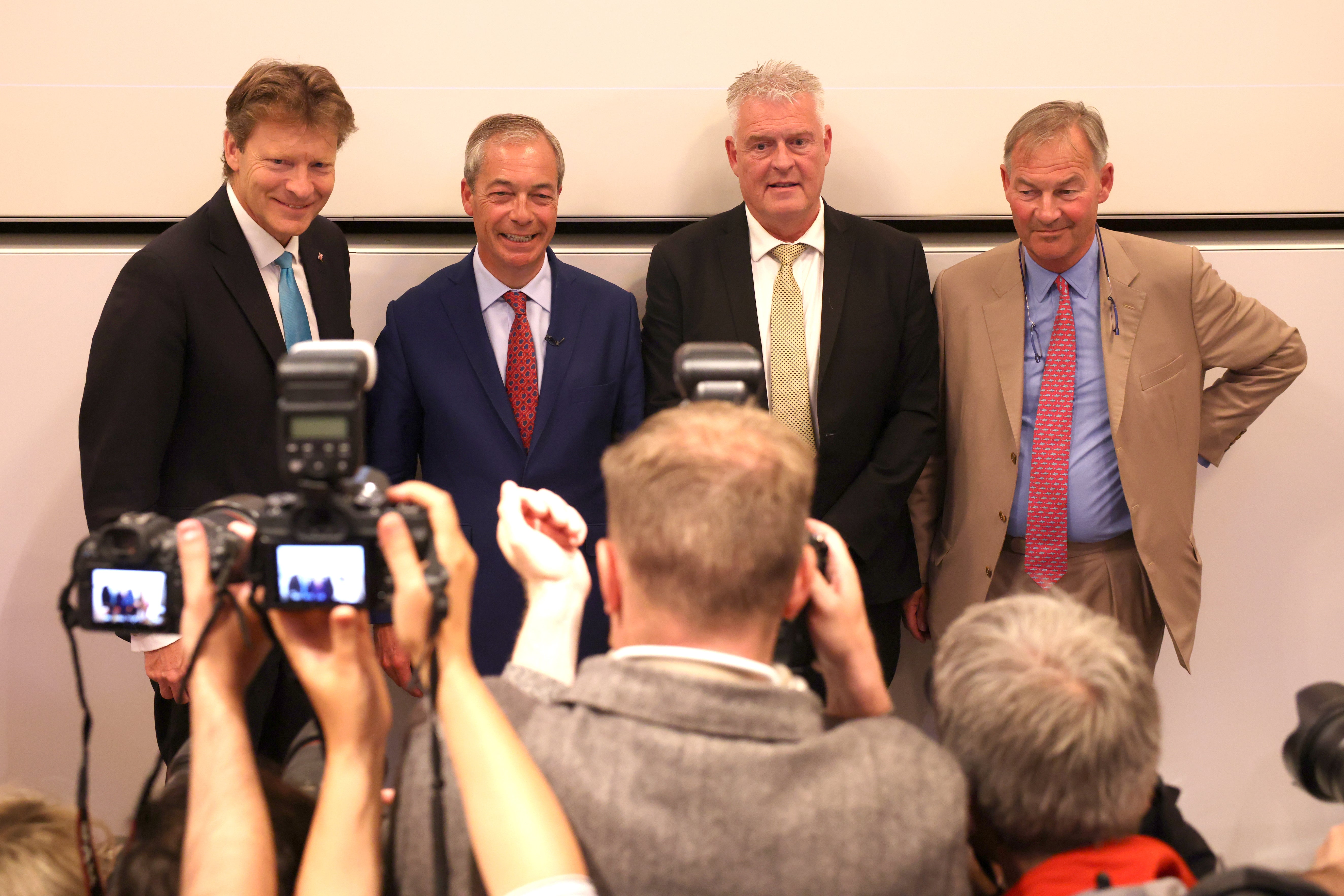 Four of the Reform UK MPs (L-R) Richard Tice, Nigel Farage, Lee Anderson, Rupert Lowe