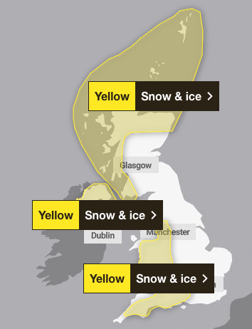 The weather warnings the Met Office has put in place for Monday afternoon