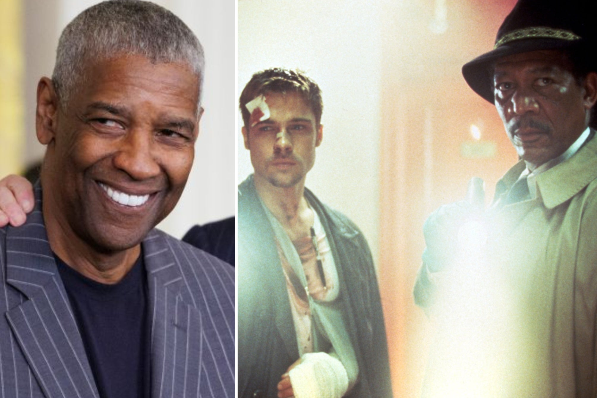 Actor Denzel Washington this month, and Brad Pitt and Morgan Freeman in 1995’s ‘Se7en’