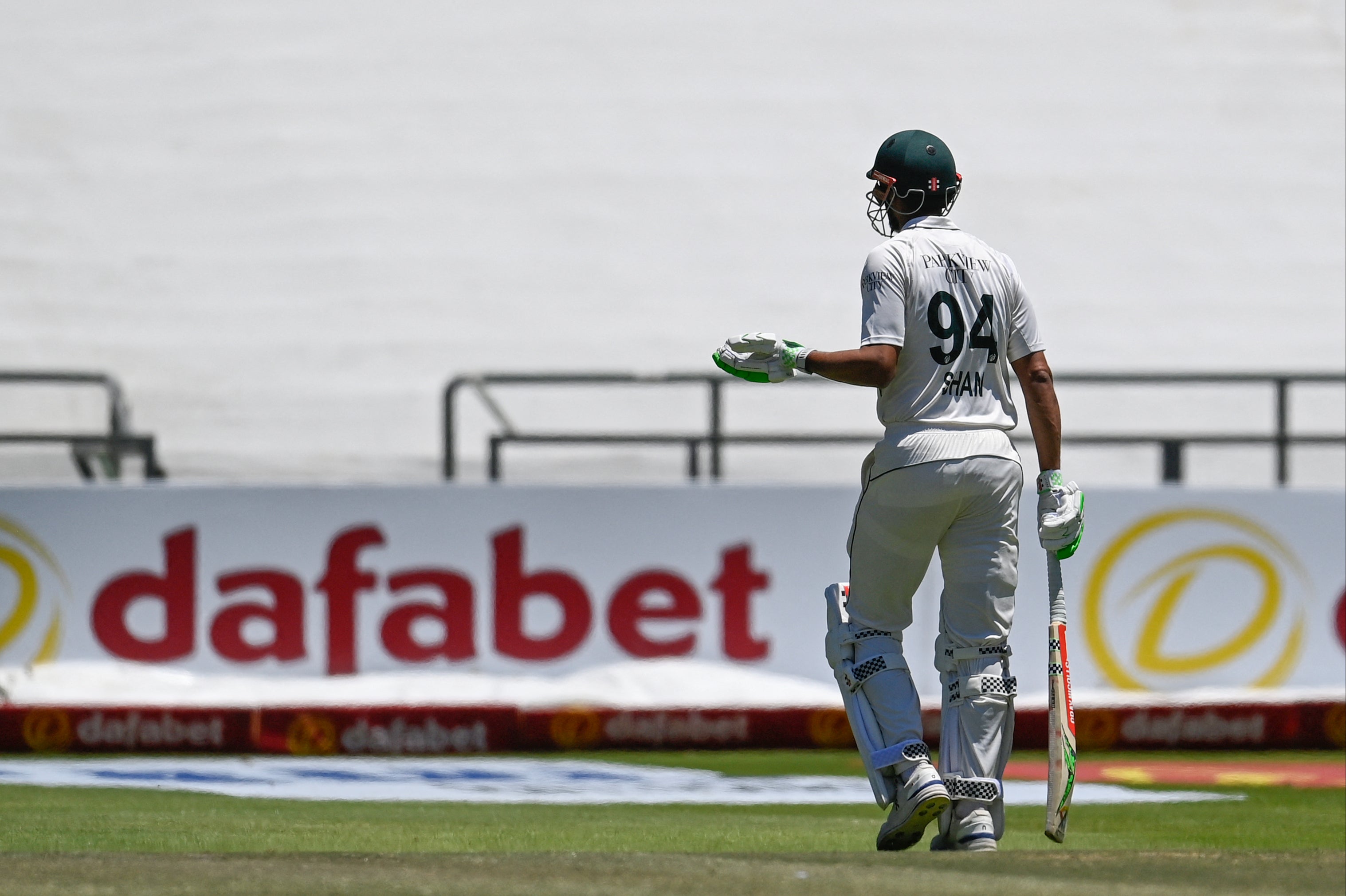 Pakistan captain Shan Masood fought hard but fell LBW to Kwena Maphaka on review