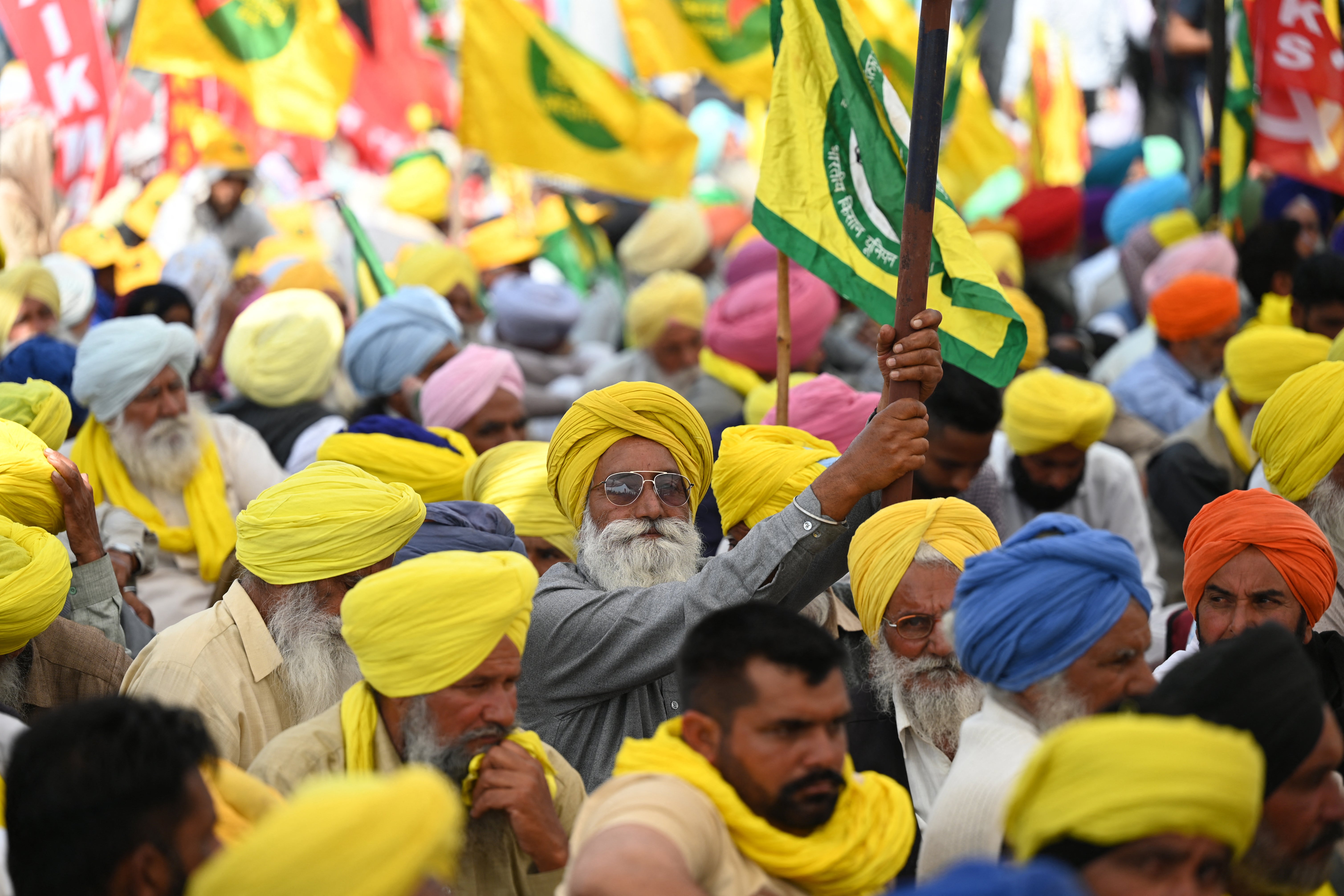 Farmers take part in a protest demanding minimum crop prices, loan waivers and an investigation into a farmer’s death during their ‘March to Delhi’