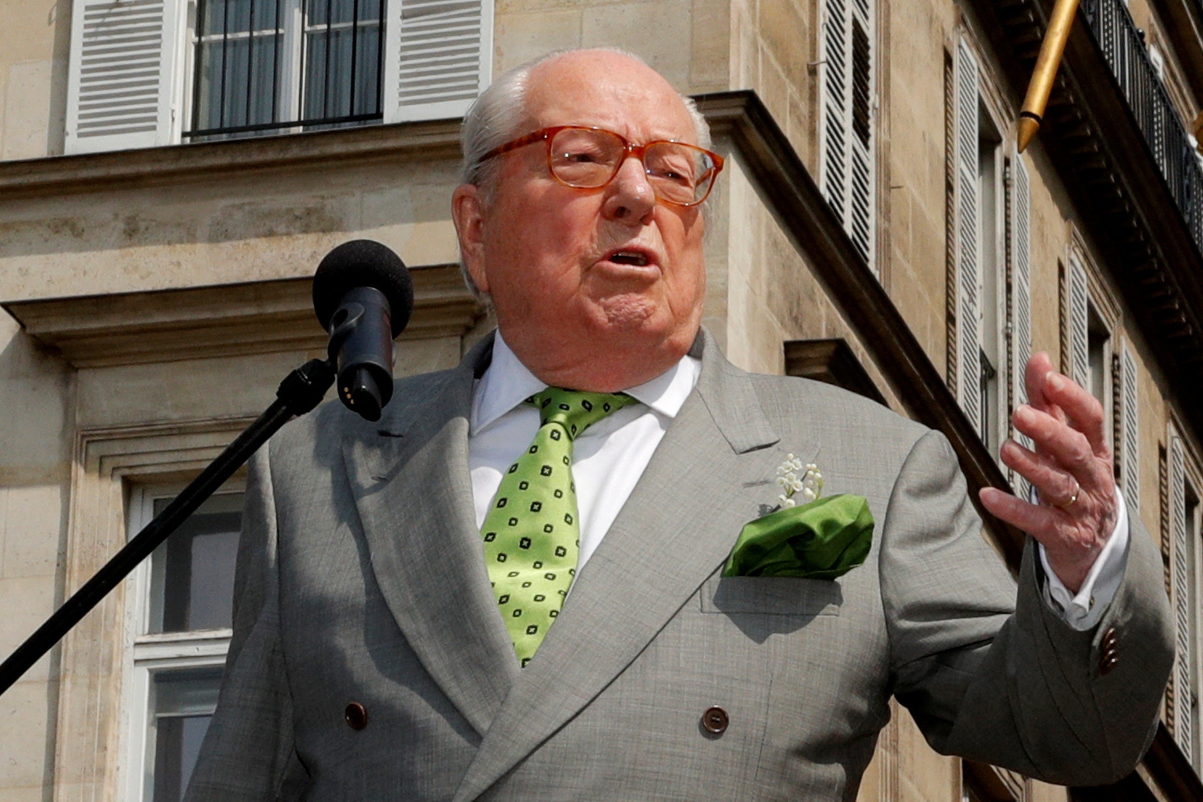 French far-right National Front (FN) founder Jean-Marie Le Pen attends a May Day ceremony in 2019