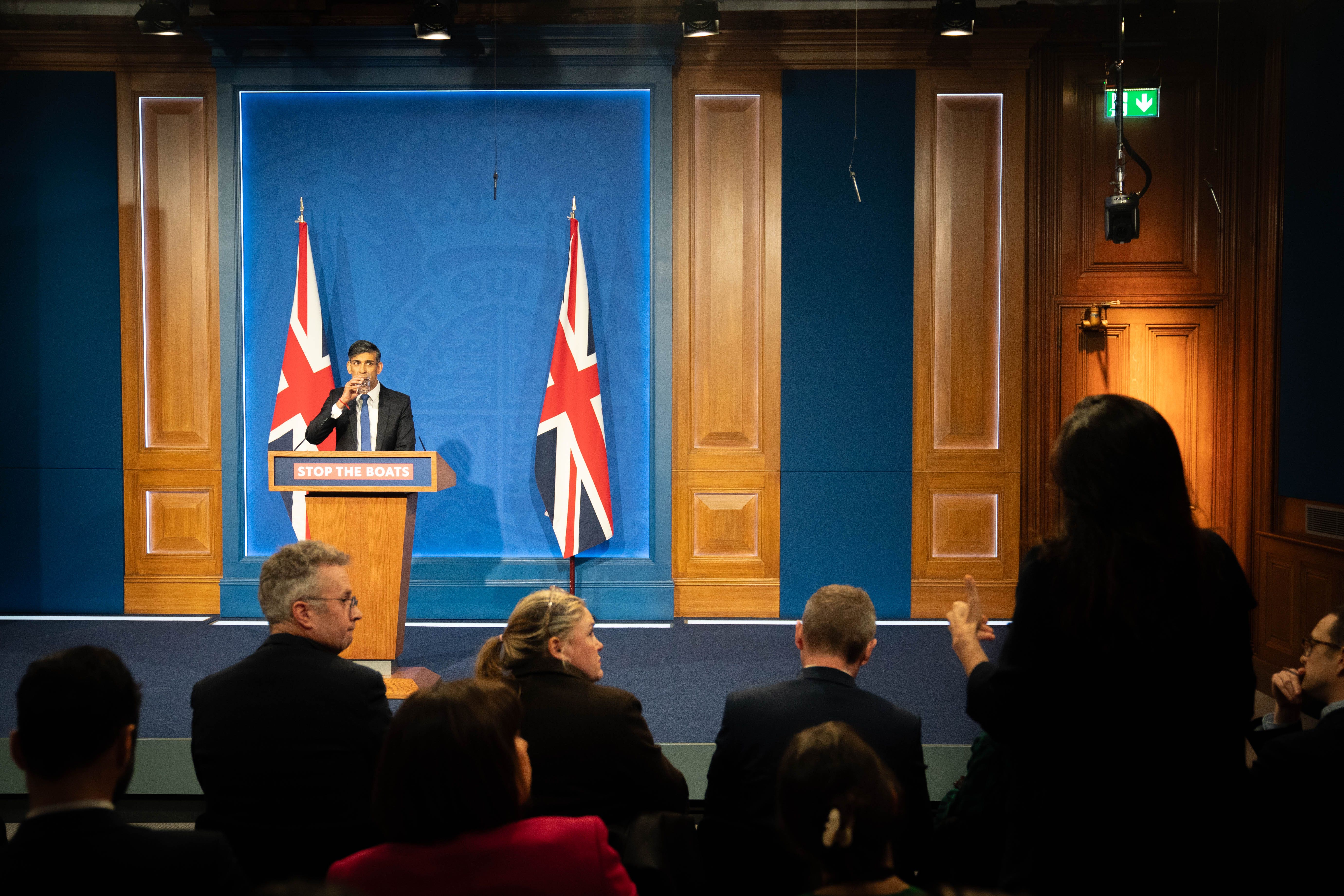 The blue panelling and carpet that previously formed the backdrop of the Downing Street press room have been replaced by more ‘politically neutral’ colours (James Manning/PA)