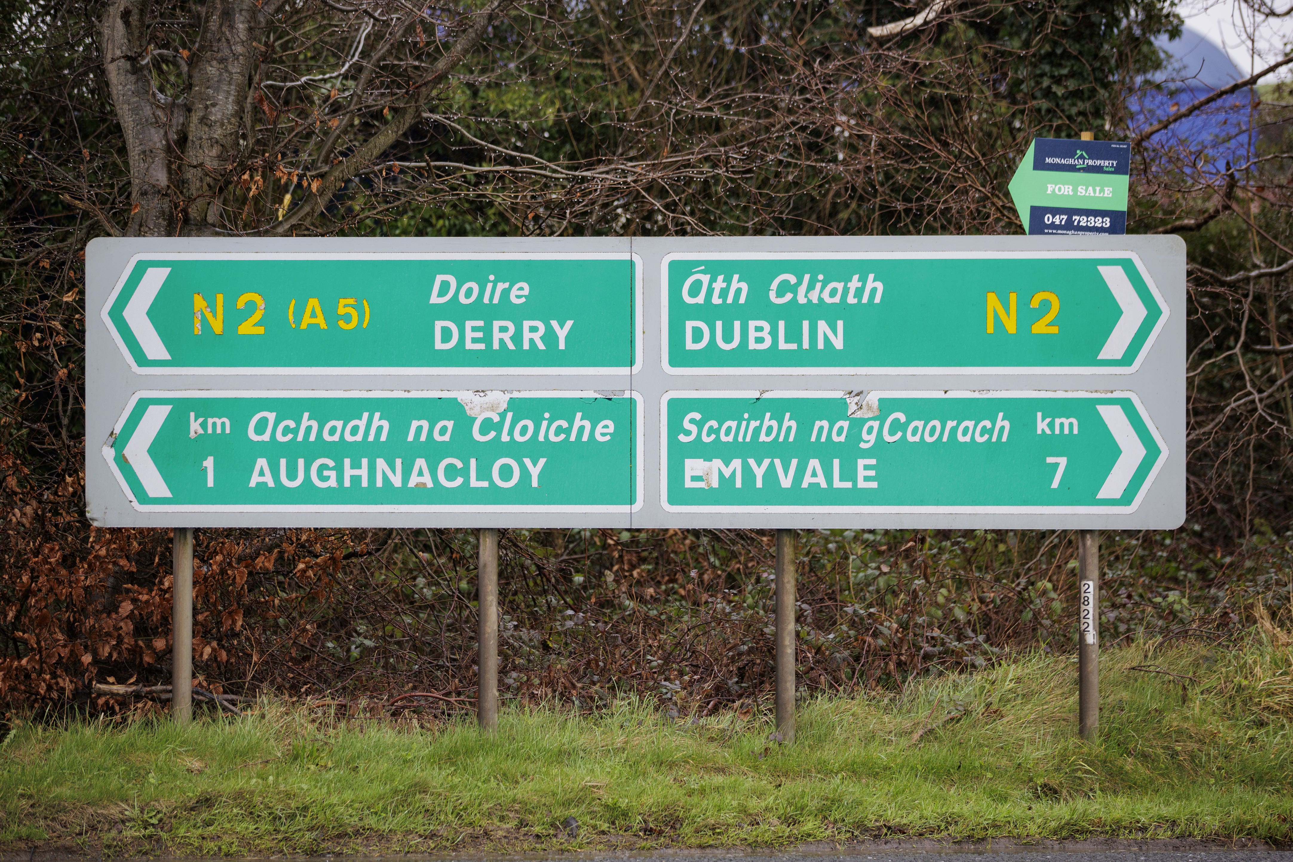 Road sign for the Mullanacross N2 in Monaghan, Ireland (PA)