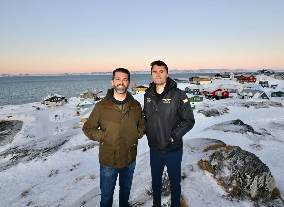 Donald Trump Jr and Turning Point USA founder Charlie Kirk in Greenland on January 7 2025