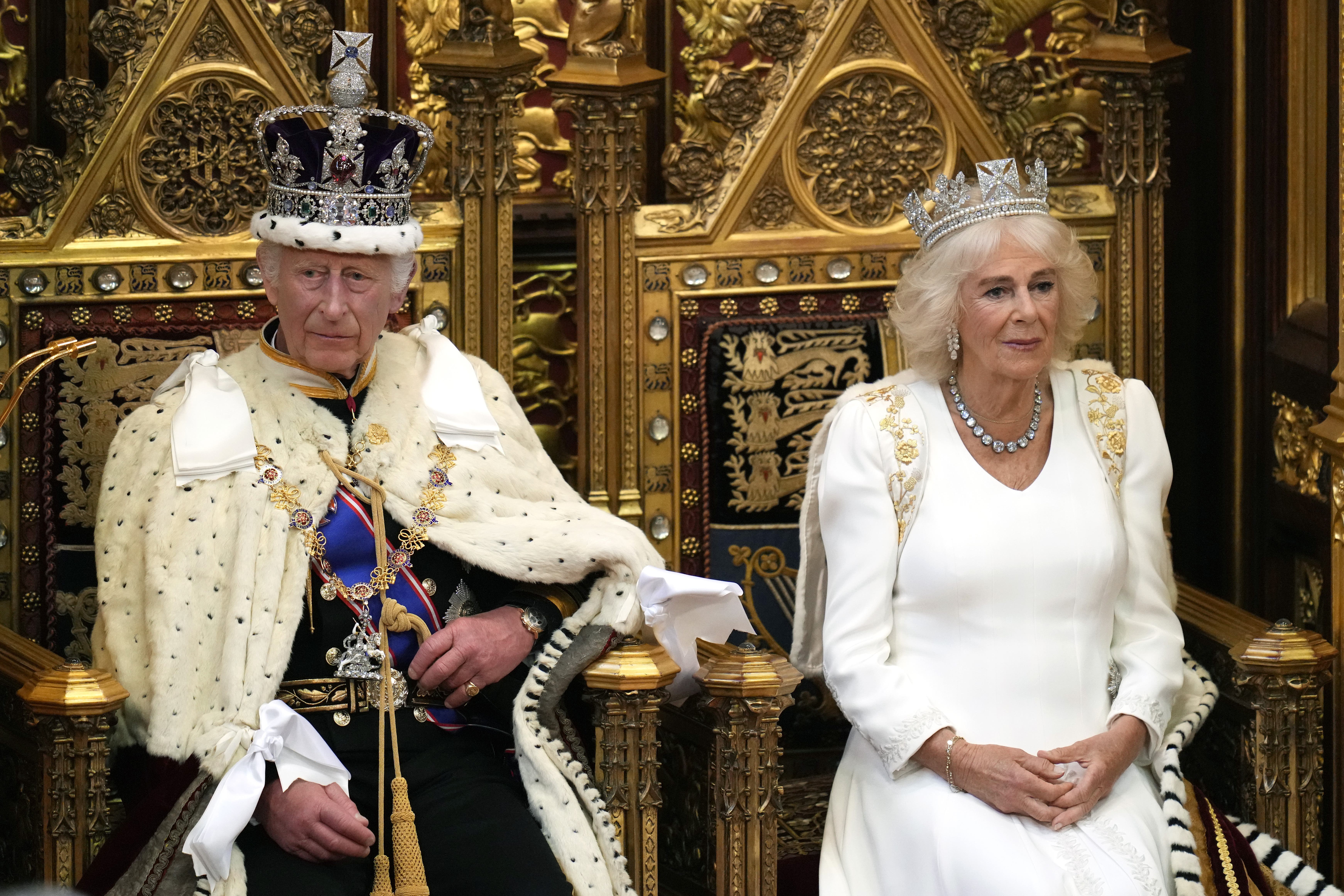 King Charles and Queen Camilla at the state opening of Parliament (Kirsty Wigglesworth/PA)