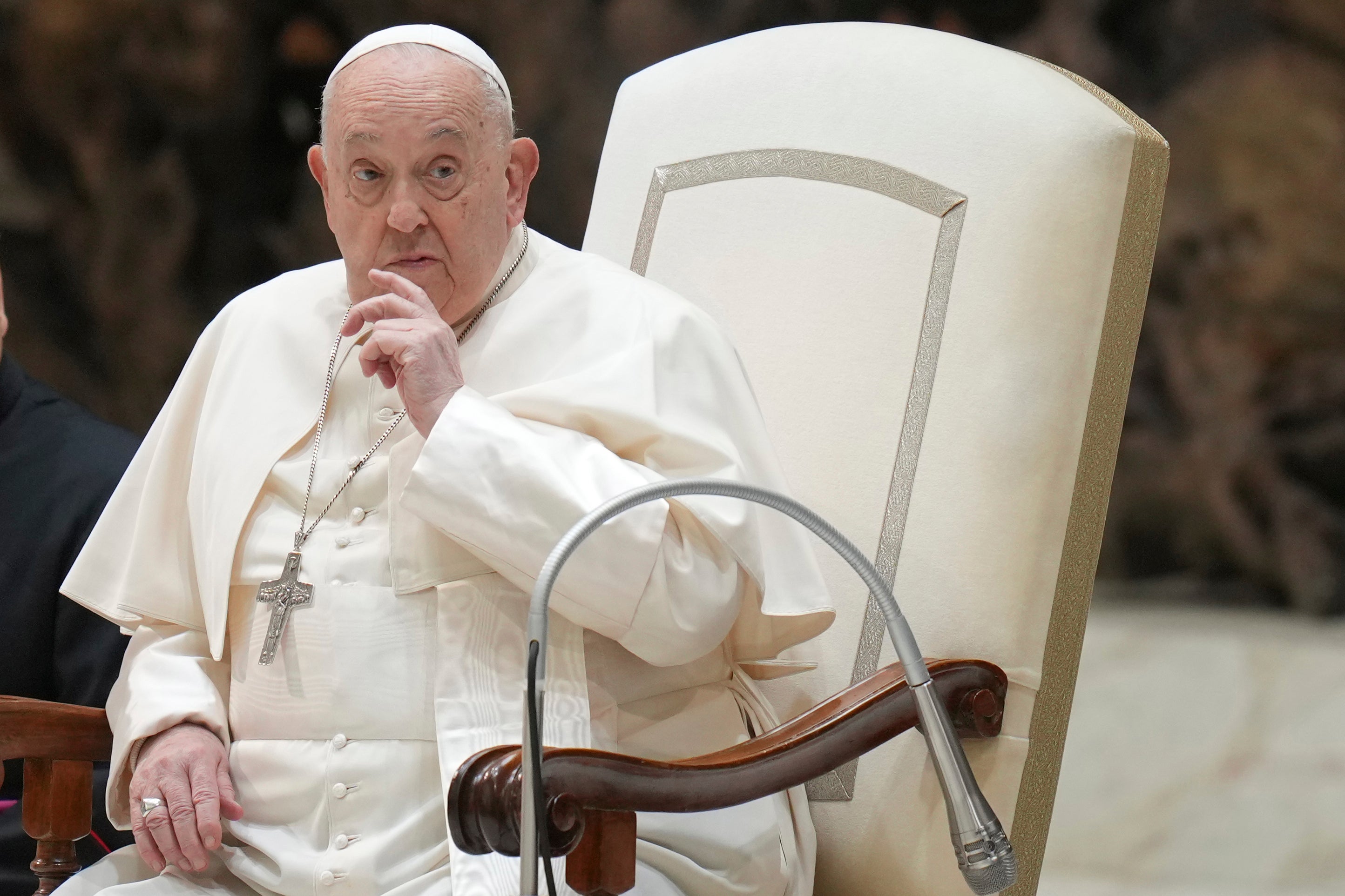 Pope Francis was present for the address but asked an aide to read it for him as he is recovering from a cold