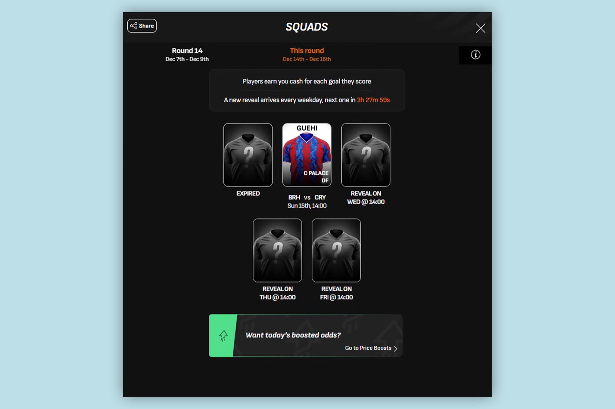 Squads allocates users random Premier League players, with free bets awarded when they score