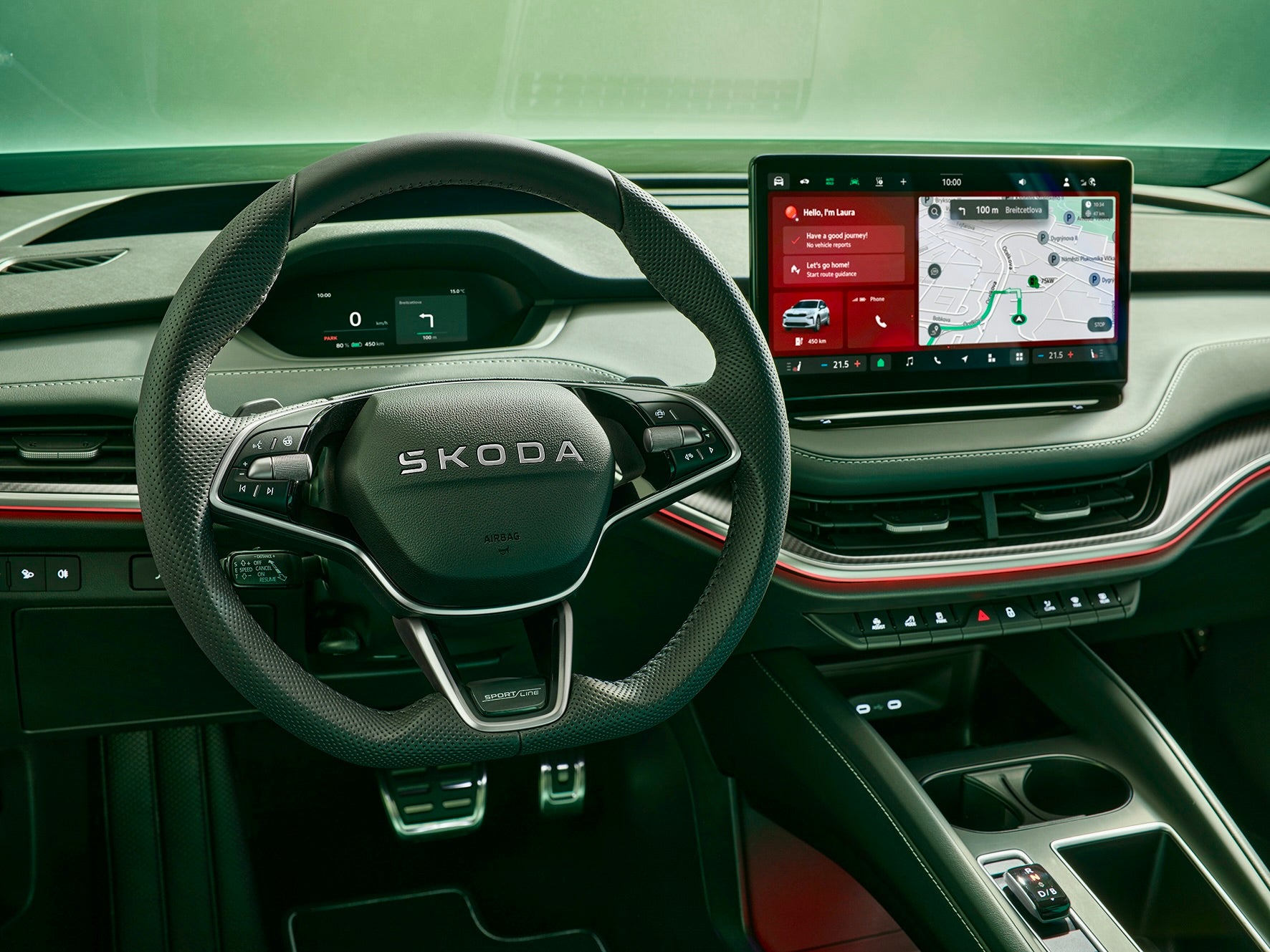 The interior of the new Skoda Enyaq features a new steering wheel and more equipment