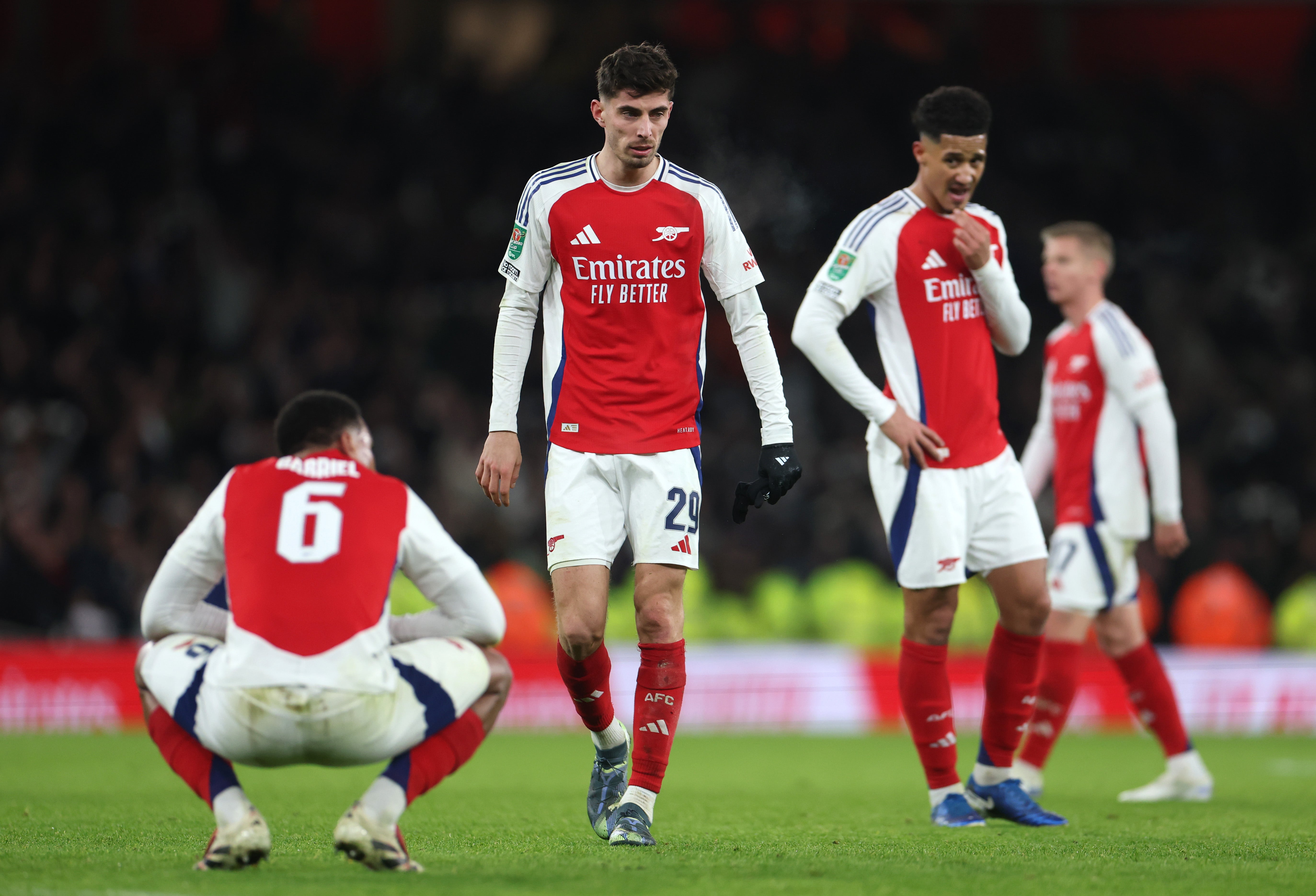 Kai Havertz and William Saliba of Arsenal look on after defeat to Newcastle United