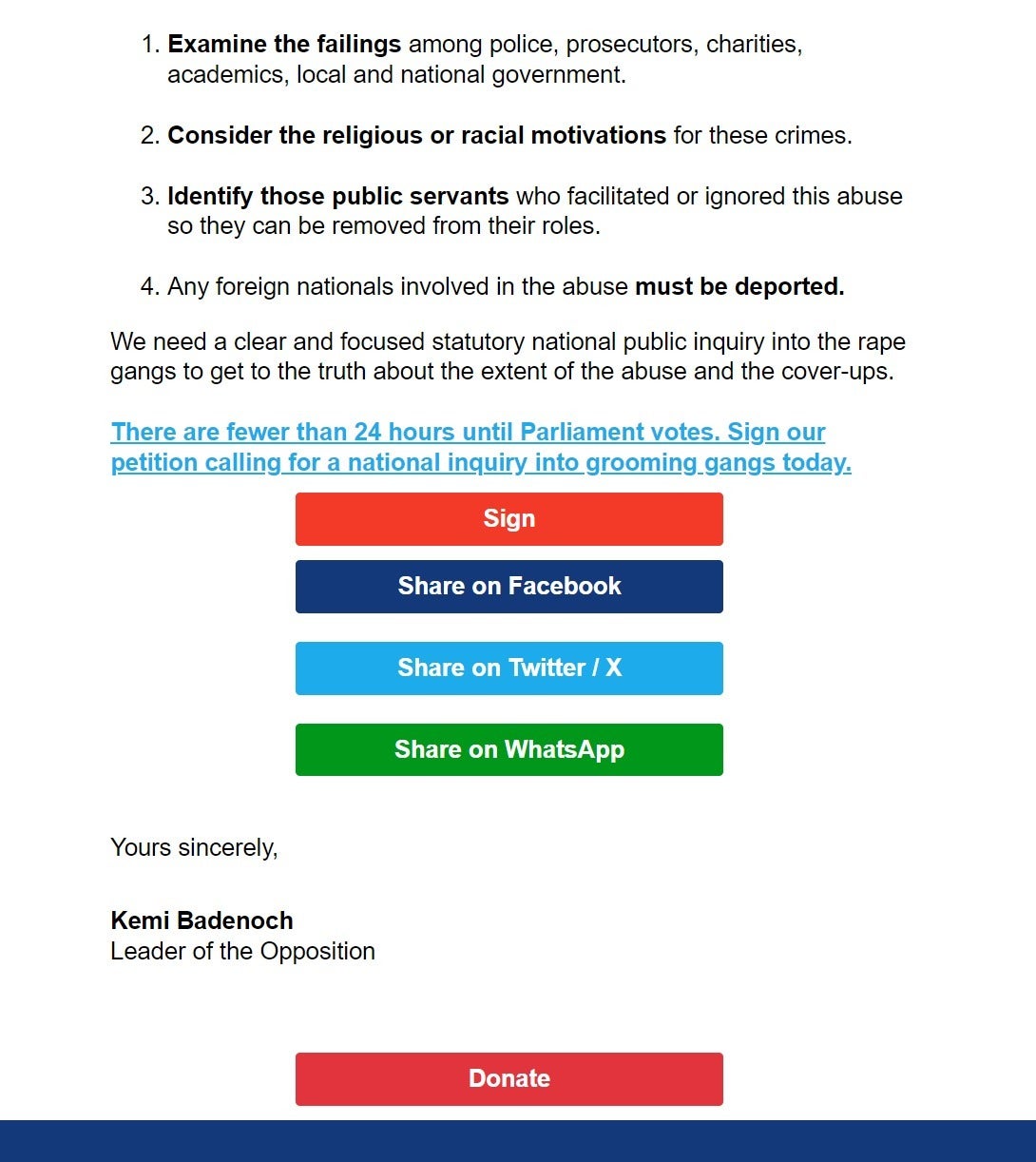 The Conservative Party email to members