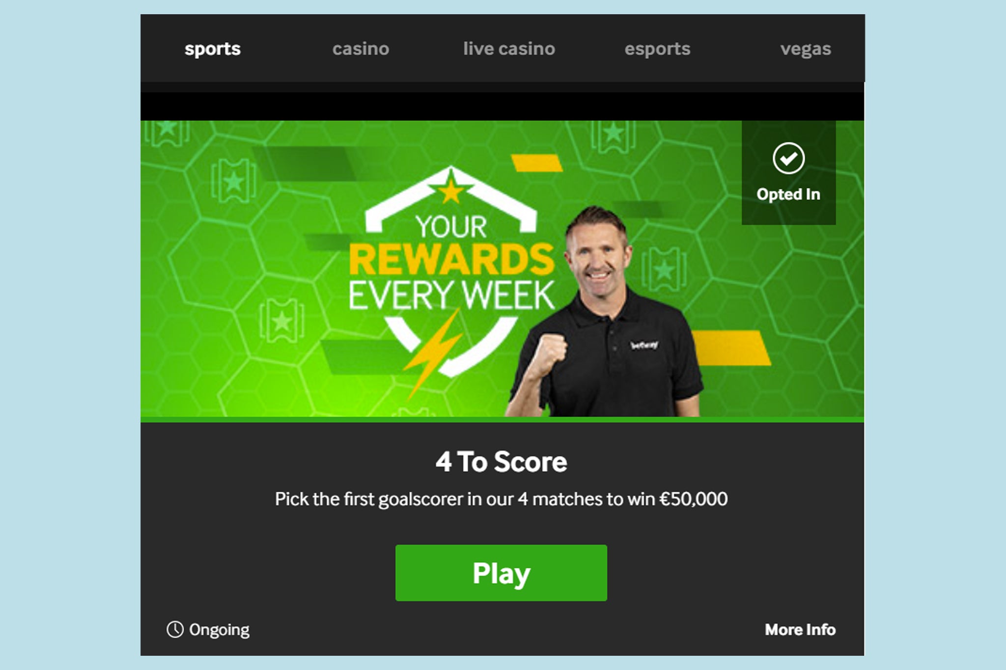 Former Spurs striker Robbie Keane promotes Betway’s 4 to Score game