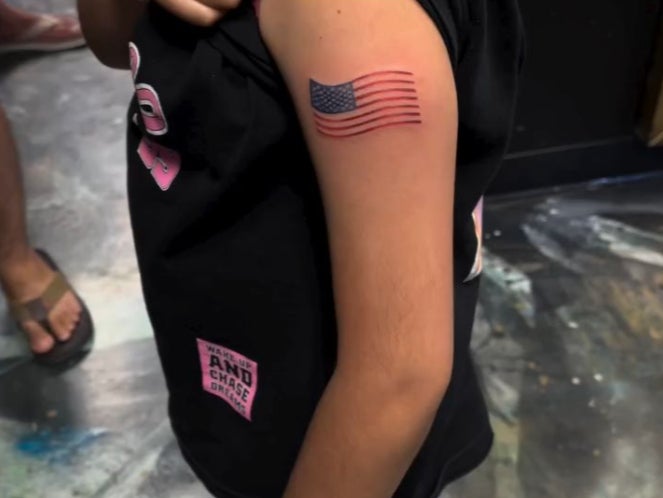 An image of the American flag tattoo that a Yuma, Arizona artist gave to a 9-year-old girl with her parents permission. The tattoo stirred debate online about whether or not it’s appropriate to tattoo a child, even with their parents’ consent