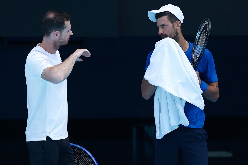 Murray and Djokovic in discussion at the Australian Open