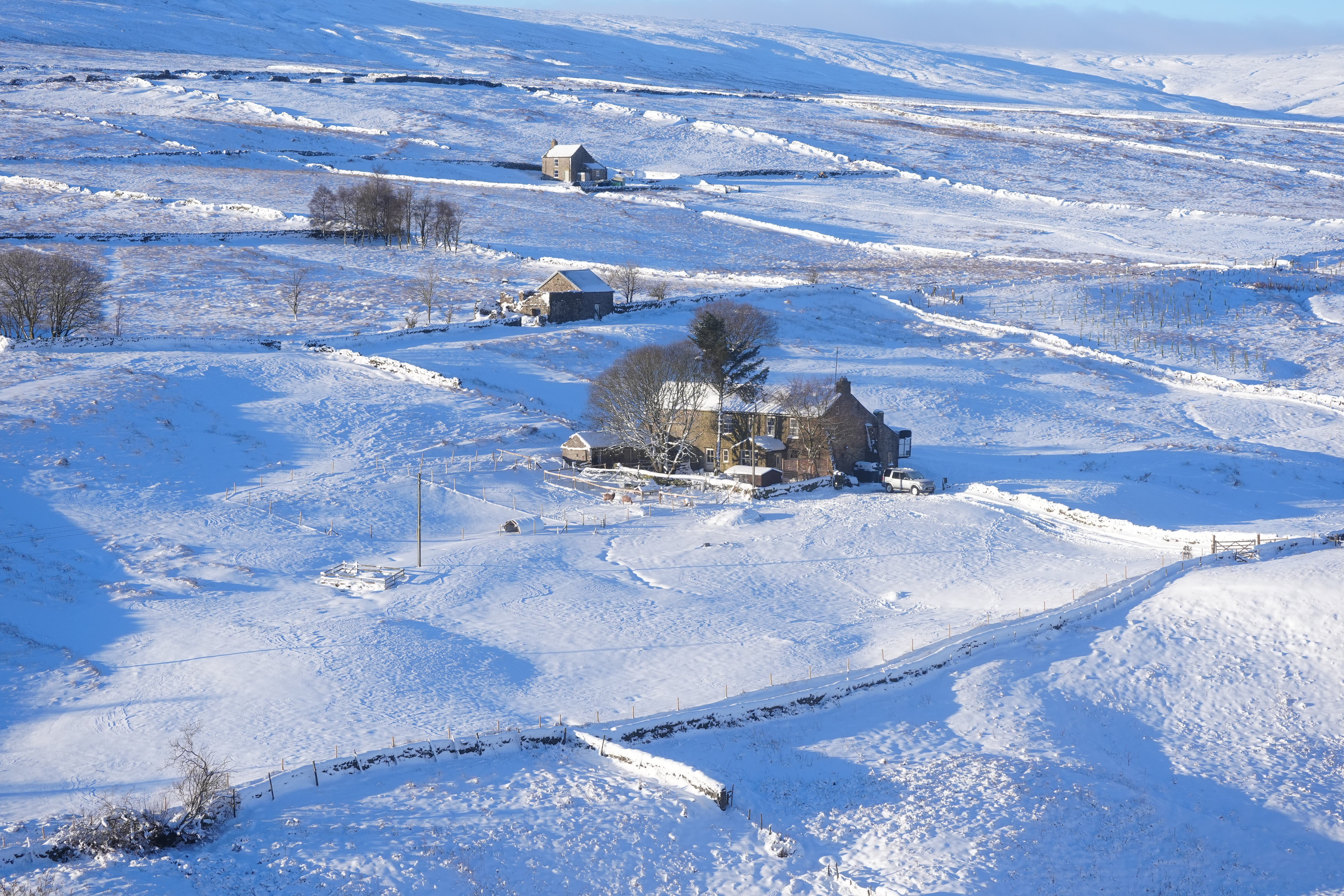 Snow covers Killhope in Durham (Owen Humphreys/PA)