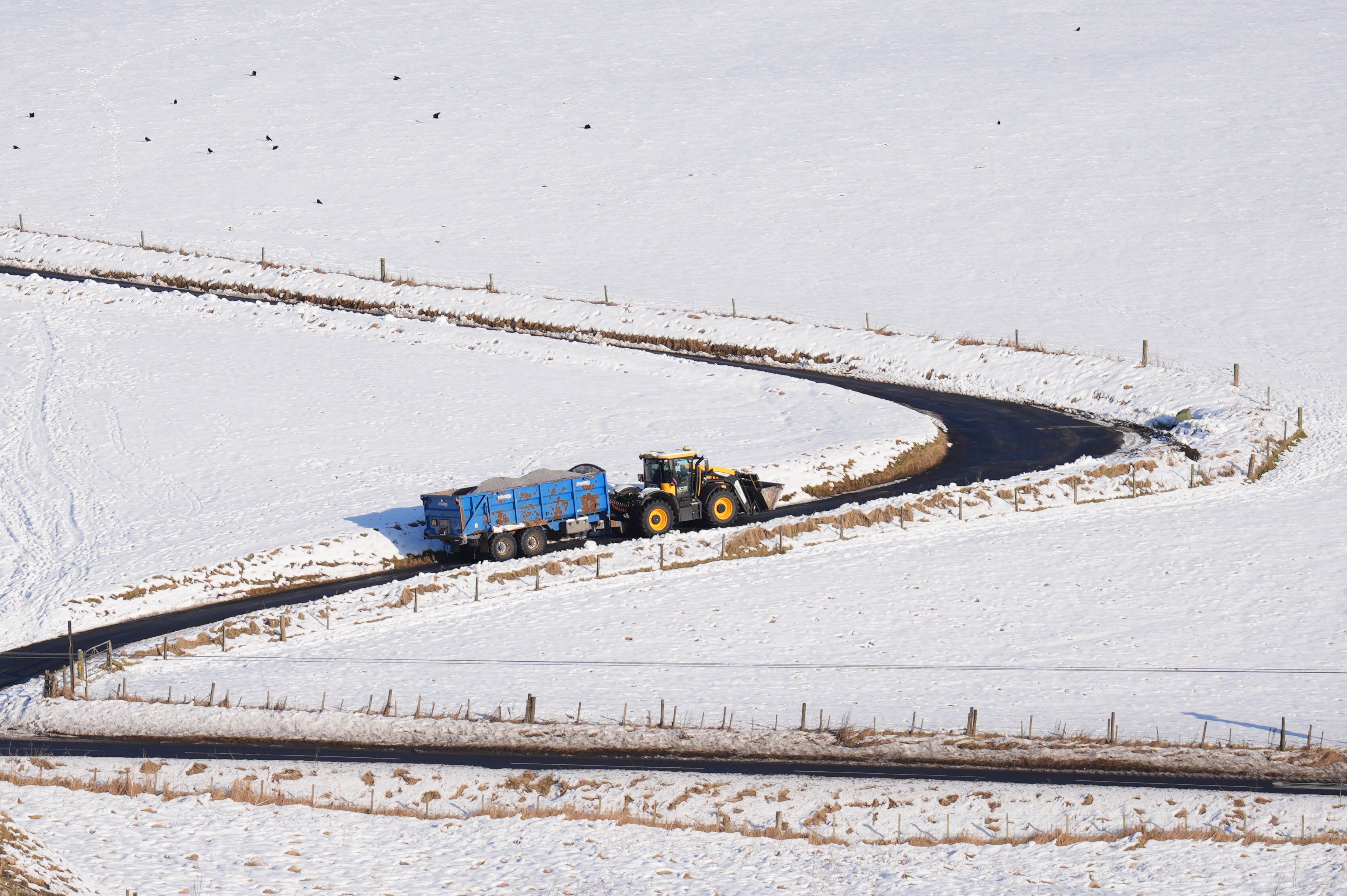 Snowy fields near Heriot, in the Scottish Borders region