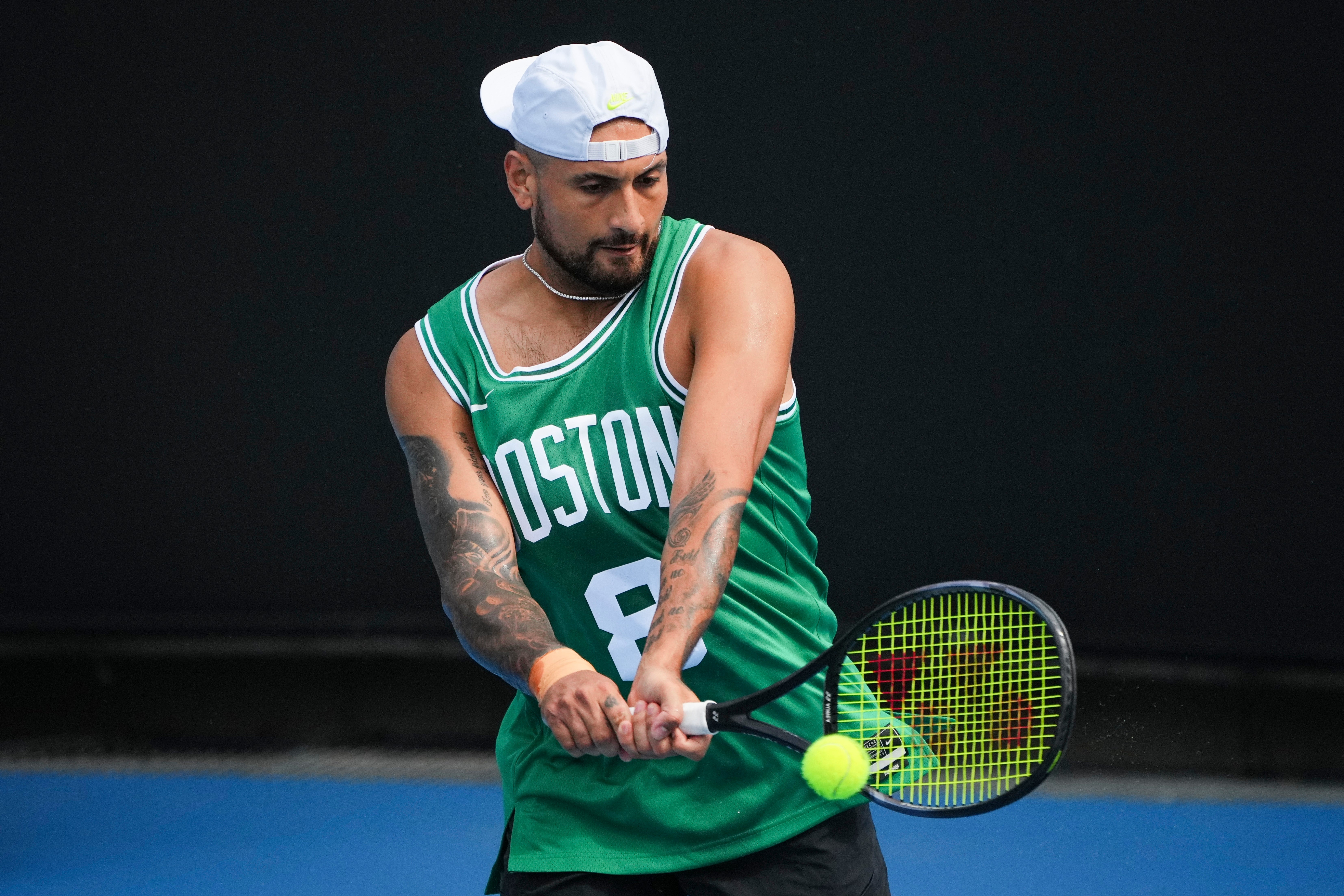 Nick Kyrgios practises (Vincent Thian/AP)