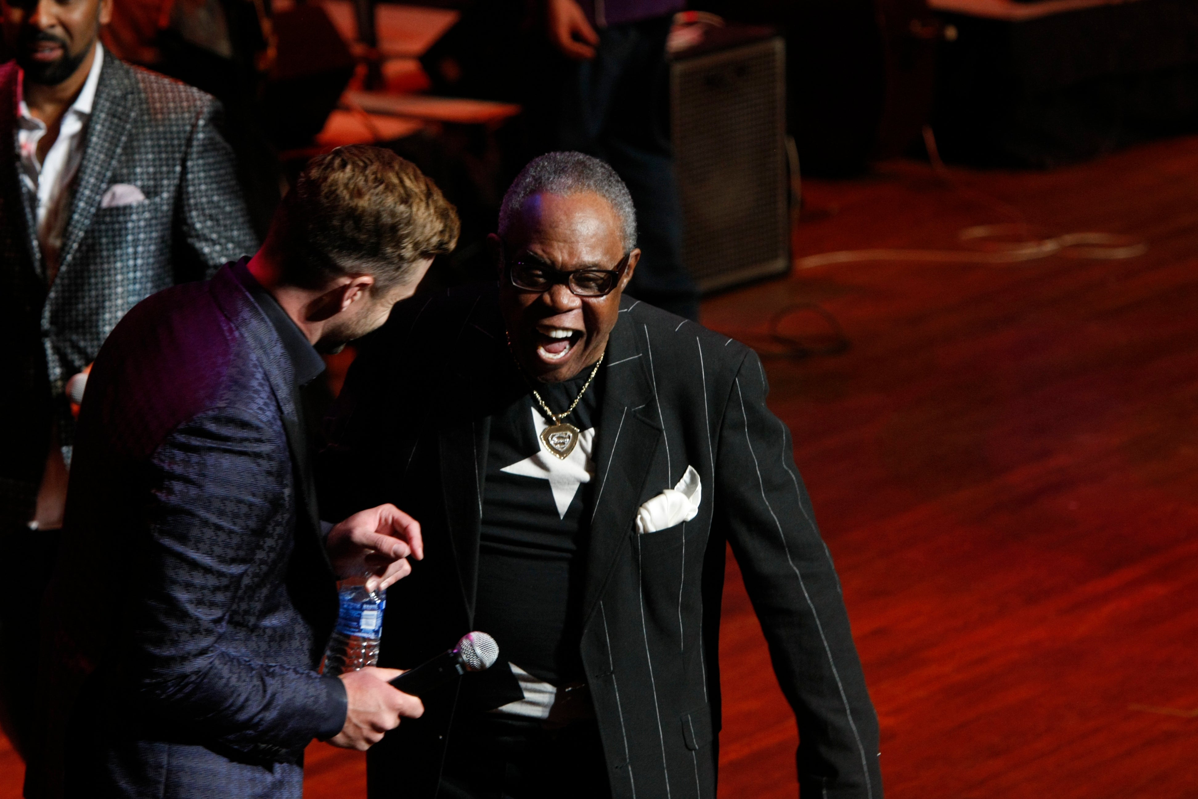 Sam Moore, right, with Justin Timberlakes attends the Memphis Music Hall of Fame Induction Ceremony