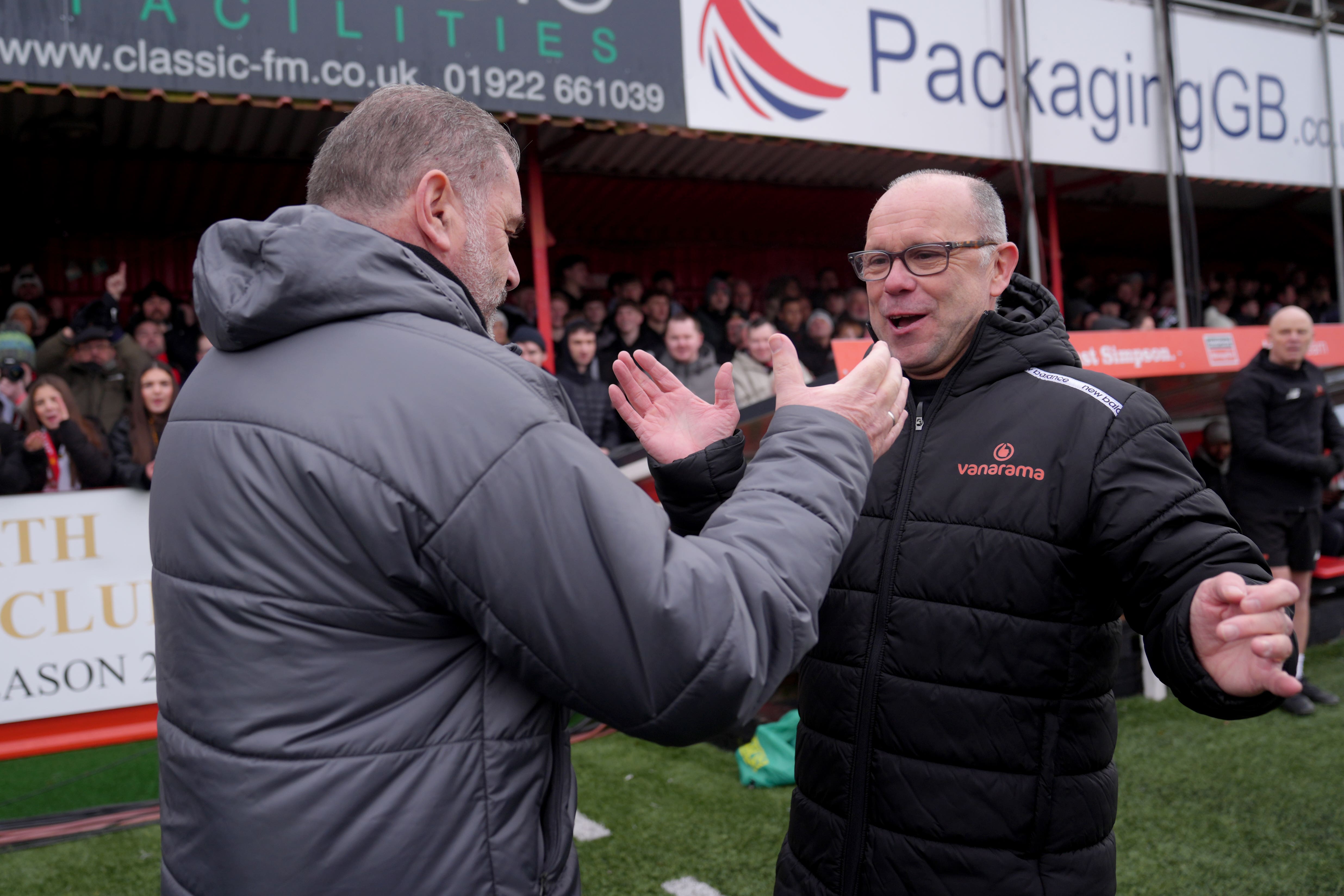 Andy Peaks’ (right) Tamworth took Tottenham to extra-time before suffering an FA Cup defeat (Joe Giddens/PA)
