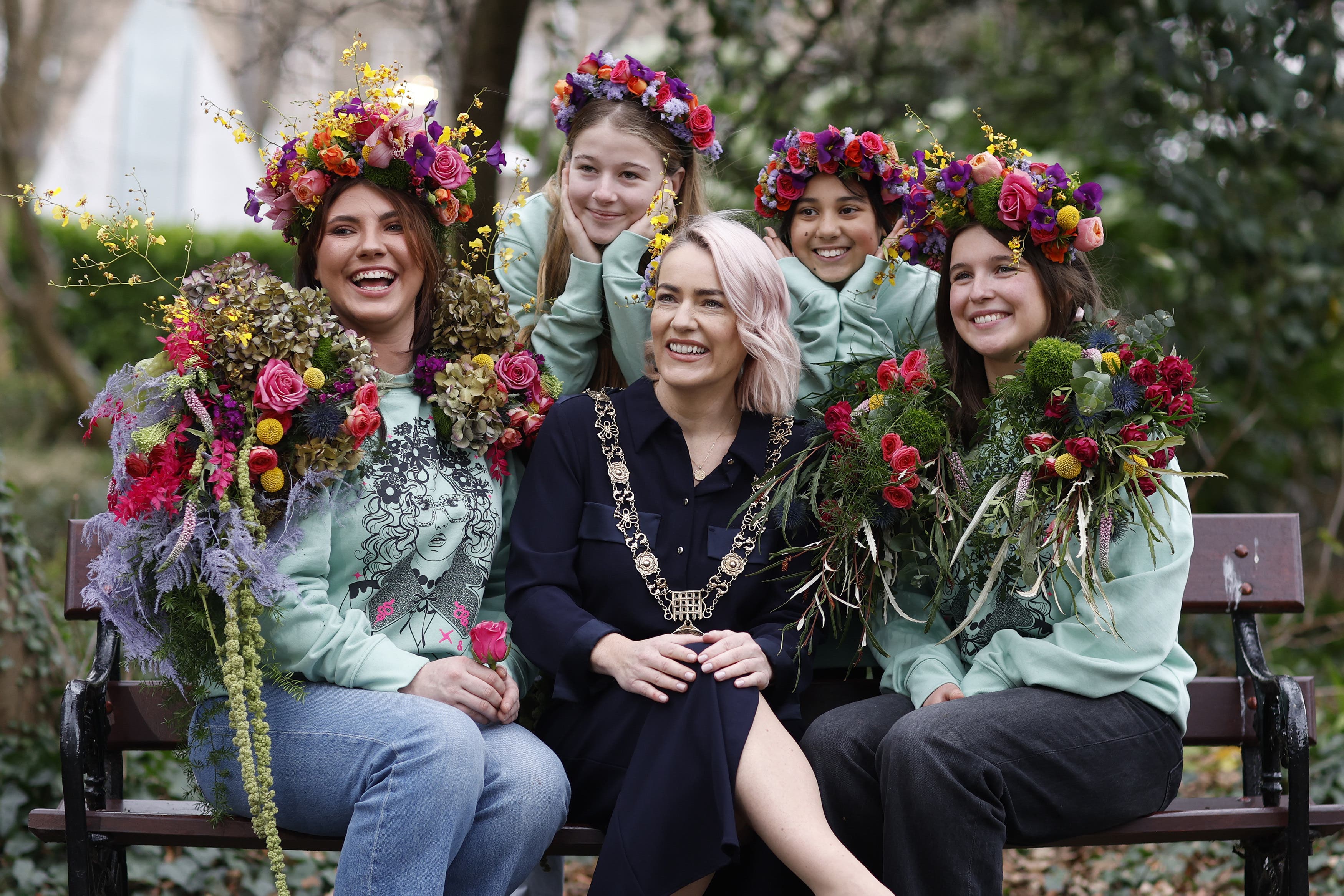 Lord Mayor of Dublin Emma Blain with Natasha O’Brien and Bridget Macken at Merrion Square, Dublin, ahead of this year’s Brigit Festival (Julien Behal/PA)