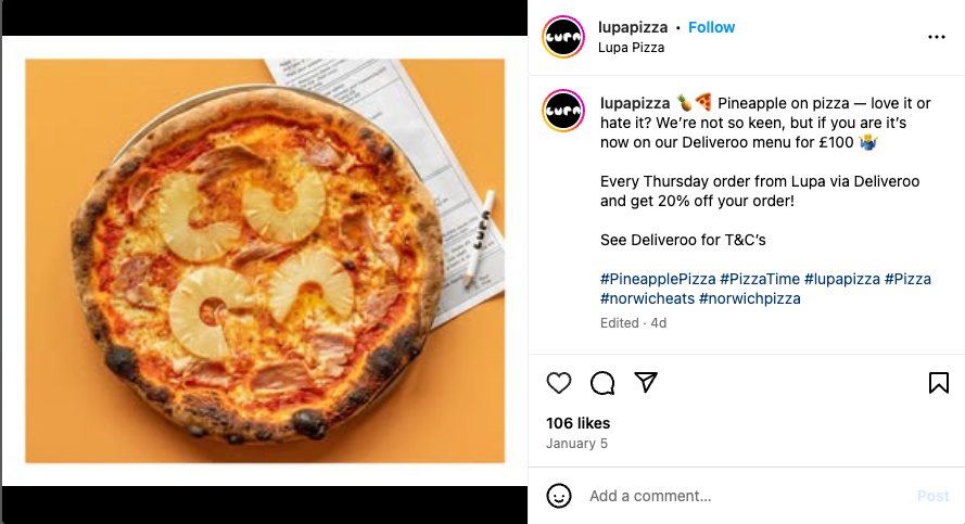 The Norwich pizzeria’s take on the Hawaiian pizza