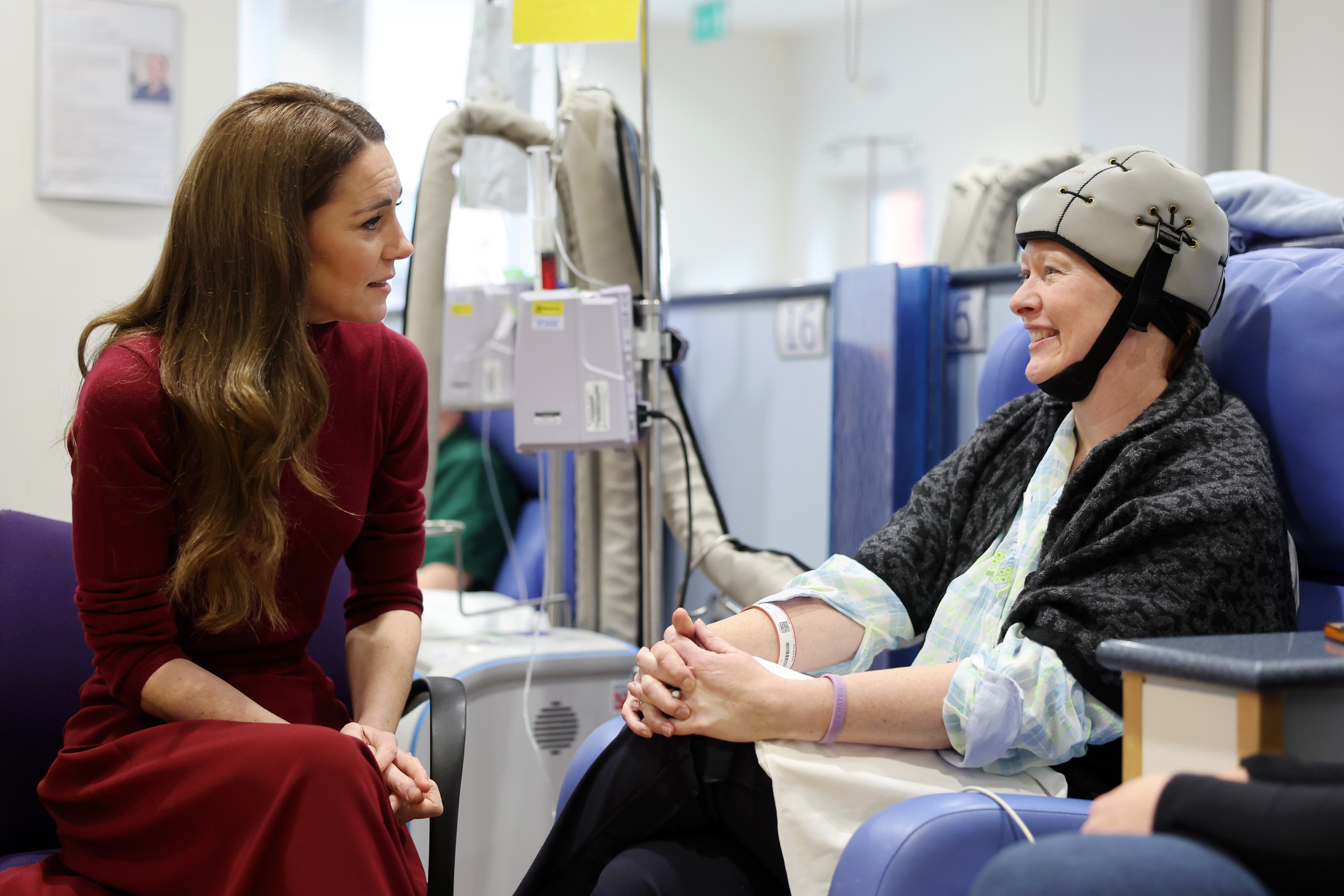 The Princess of Wales talks with Katherine Field during a visit to the Royal Marsden Hospital, London, where she received her cancer treatment (Chris Jackson/PA)