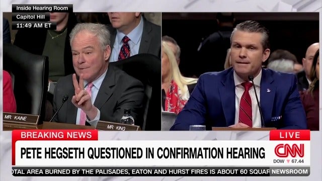 Sen. Tim Kaine tears into Pete Hegseth during Tuesday’s confirmation hearing about allegations of sexual misconduct and excessive drinking.