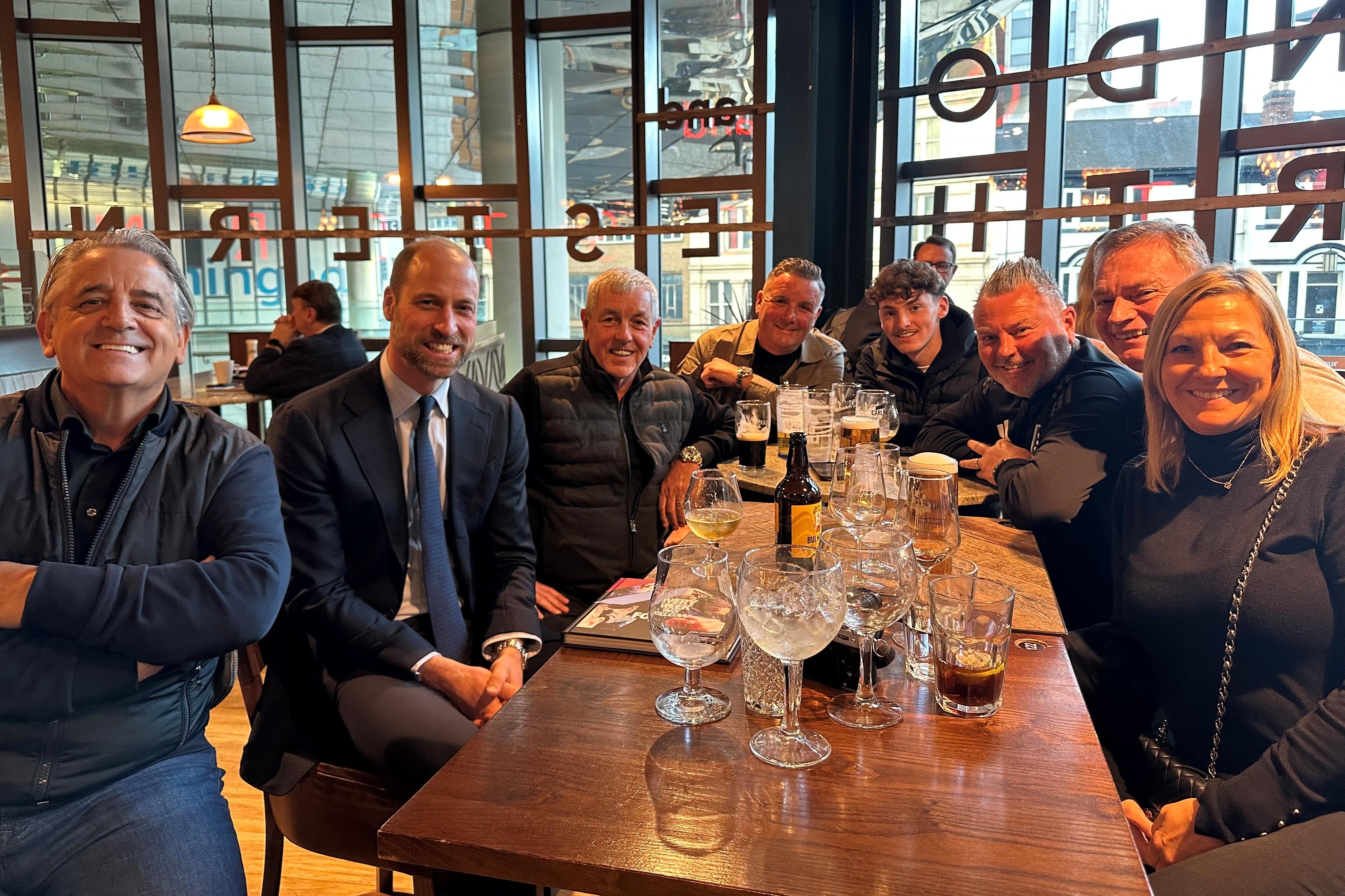 The Prince of Wales met the Aston Villa supporters in a pub in the centre of Birmingham on Wednesday (Daniel Jones/PA)