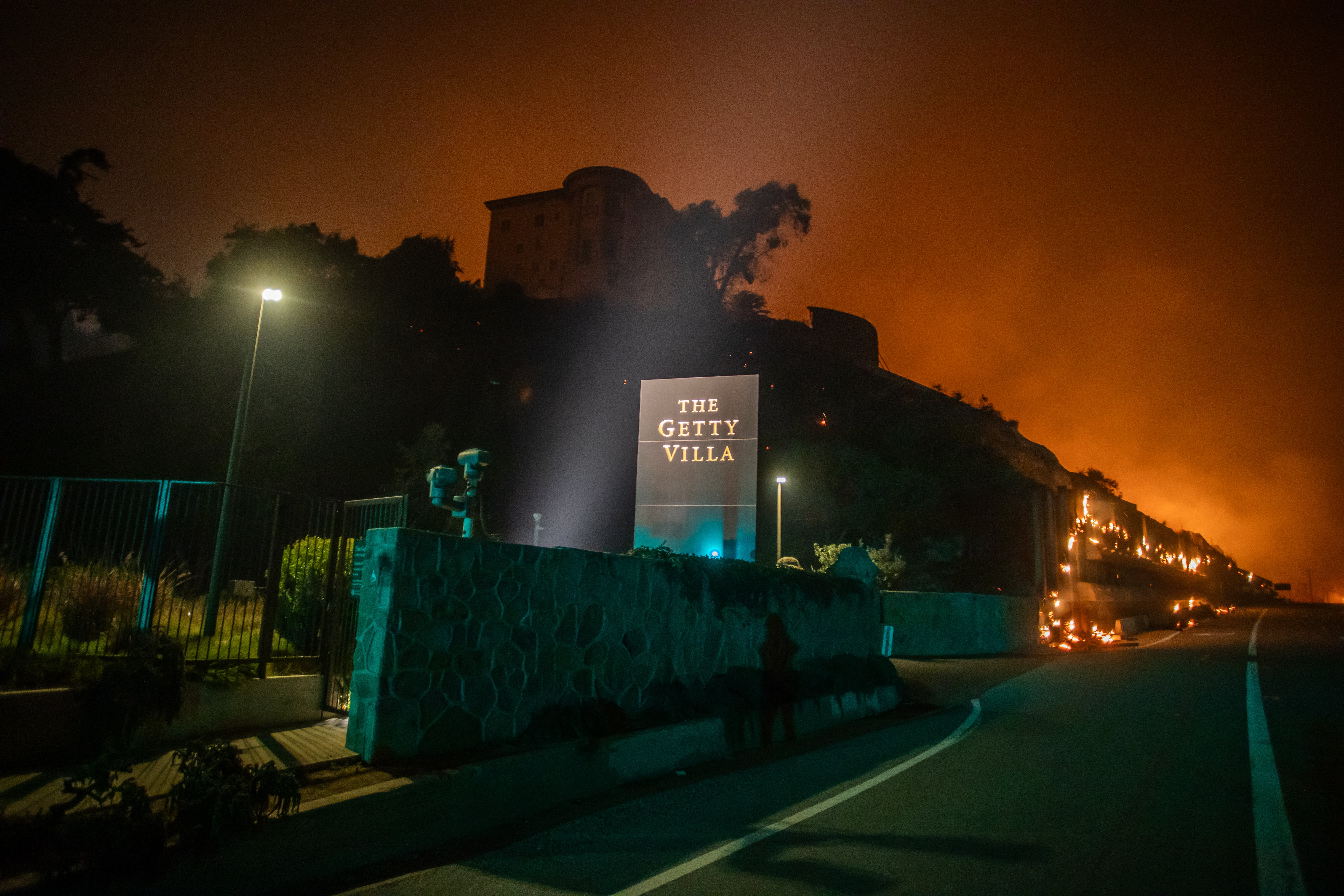 Flames from the Palisades Fire reach the grounds of the Getty Villa museum