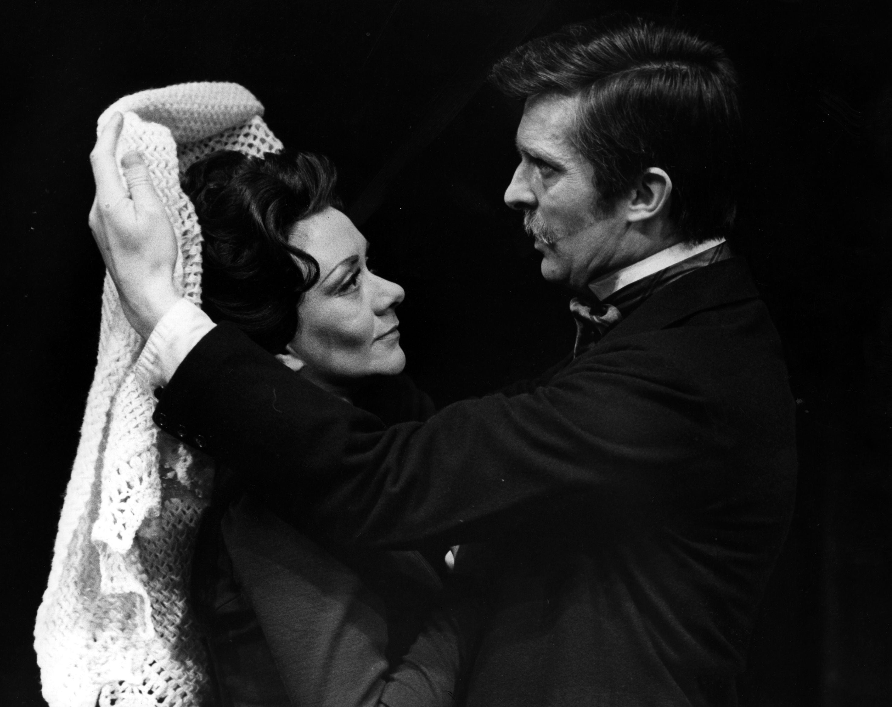 Joan Plowright, playing Rebecca West, and Jeremy Brett, playing John Rosmer, in a scene from Ibsen's play 'Rosmersholm'