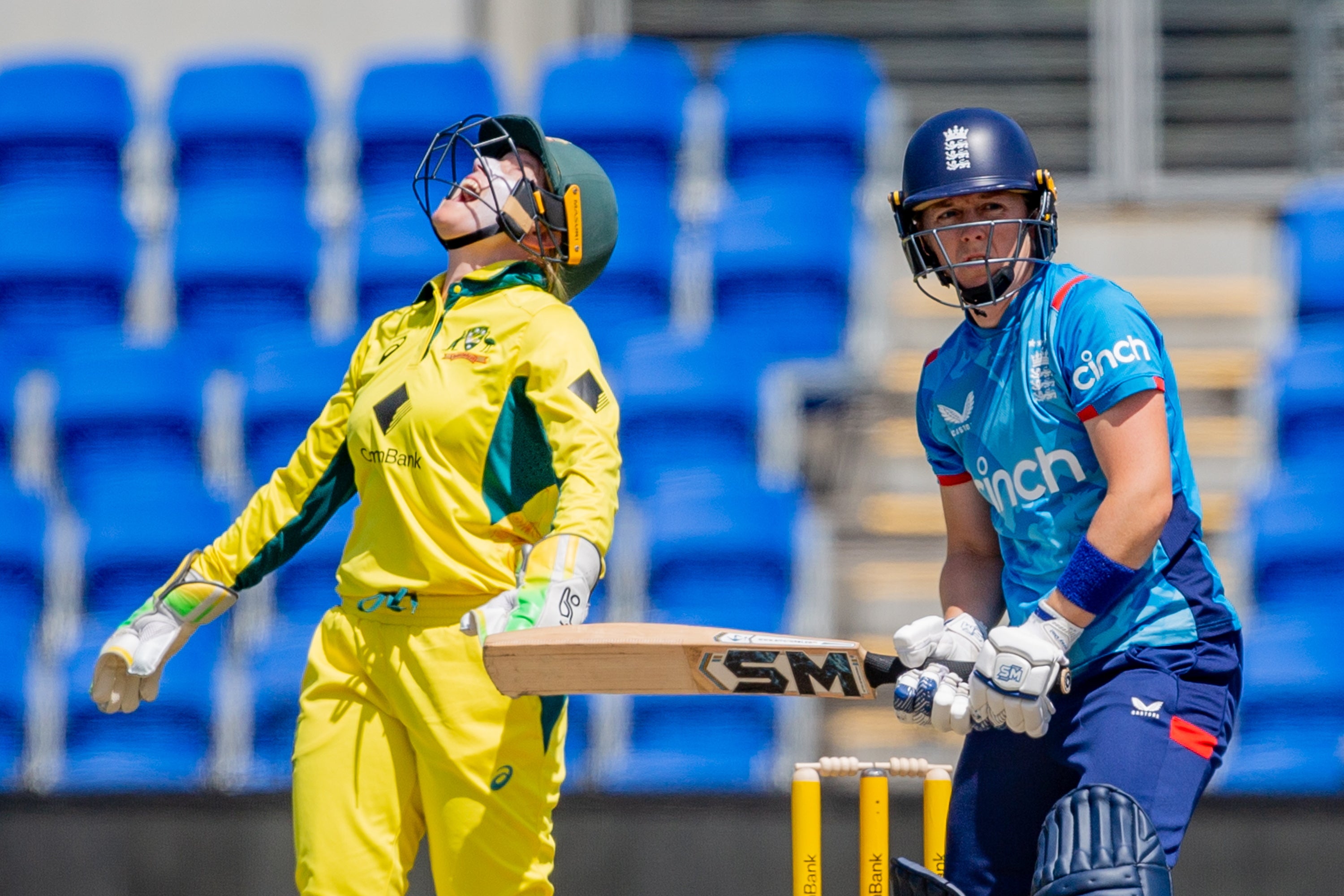 Heather Knight (right) saw her side dealt another blow with defeat in the third ODI in Hobart