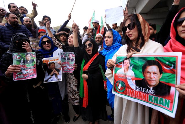 <p>Supporters of jailed prime minister Imran Khan protest in Peshawar, Pakistan, on 17 January 2025</p>