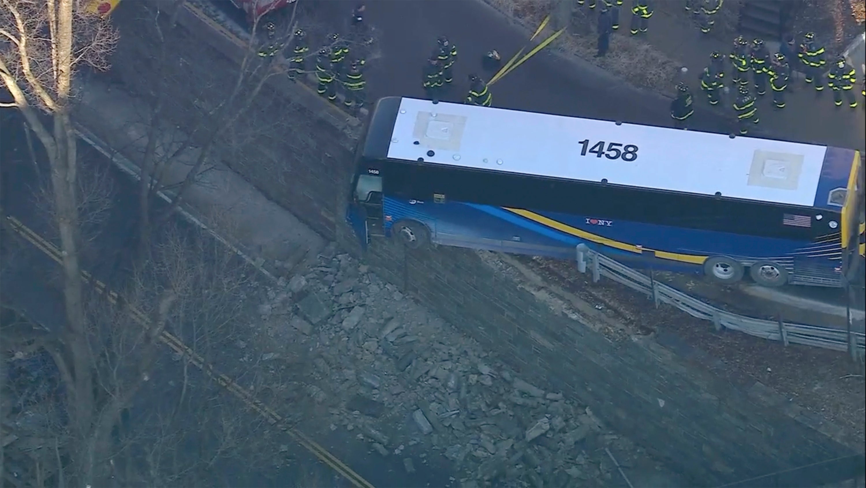 Bus Hangs Over Street