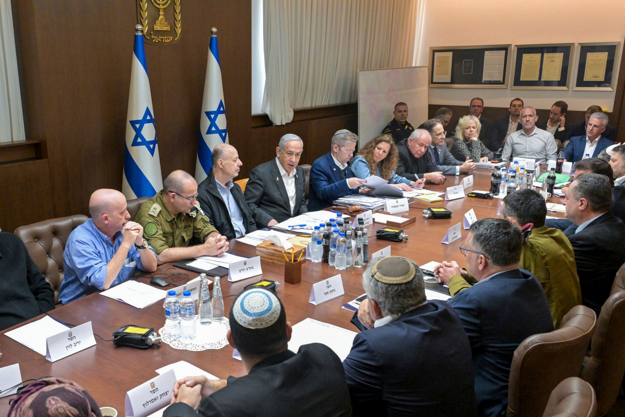 Israeli prime minister Benjamin Netanyahu, at the head of his security cabinet