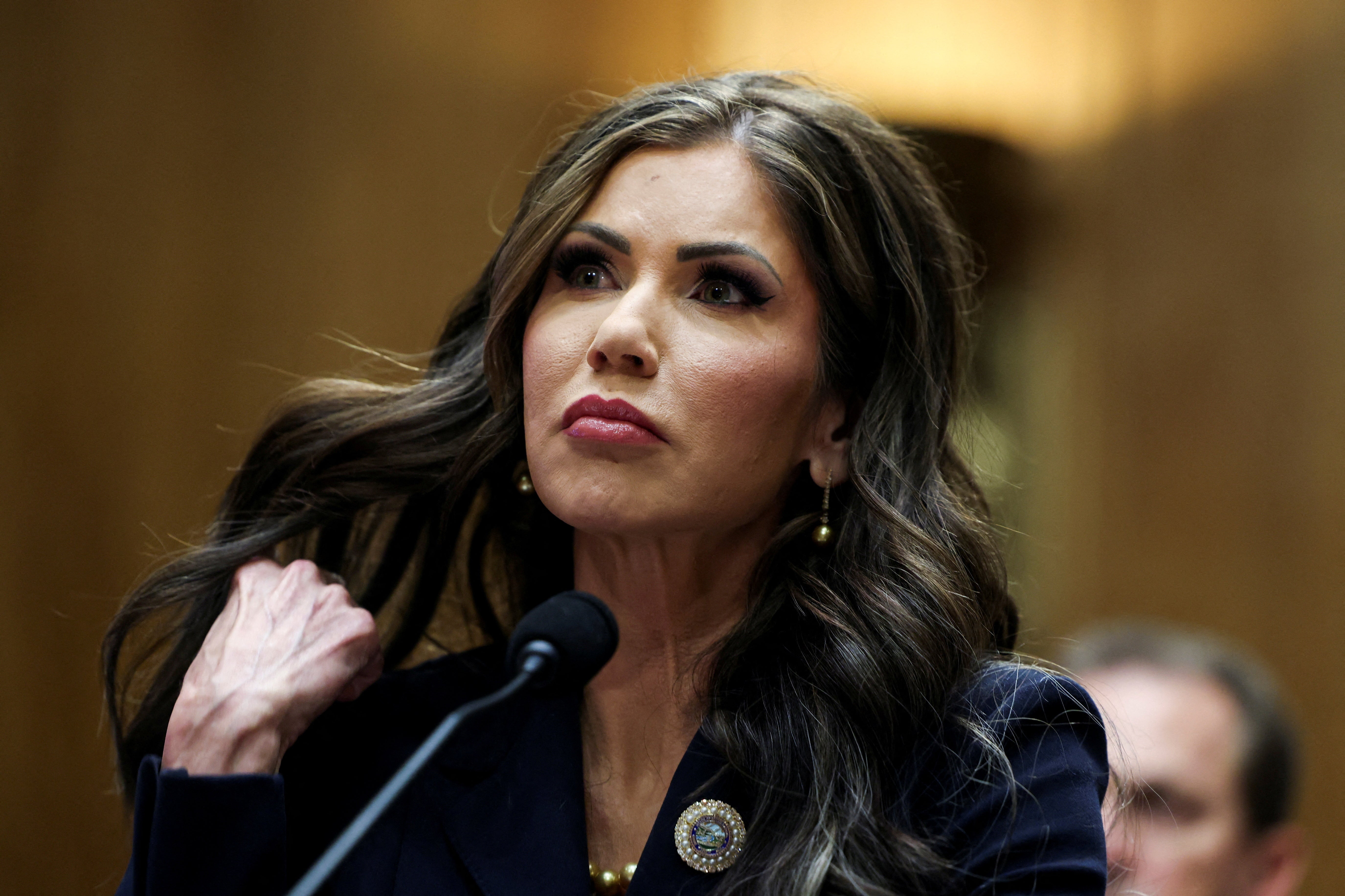 Kristi Noem testifying before the Senate. She was confirmed to serve as Secretary of Homeland Security on Saturday