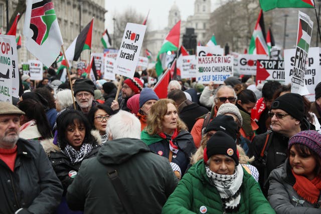 <p>Thousands join pro-Palestine protest in Westminster </p>