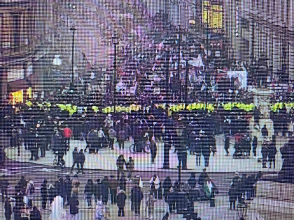 Officers were holding the line at the top of Whitehall to stop any groups marching which would be a breach of the conditions