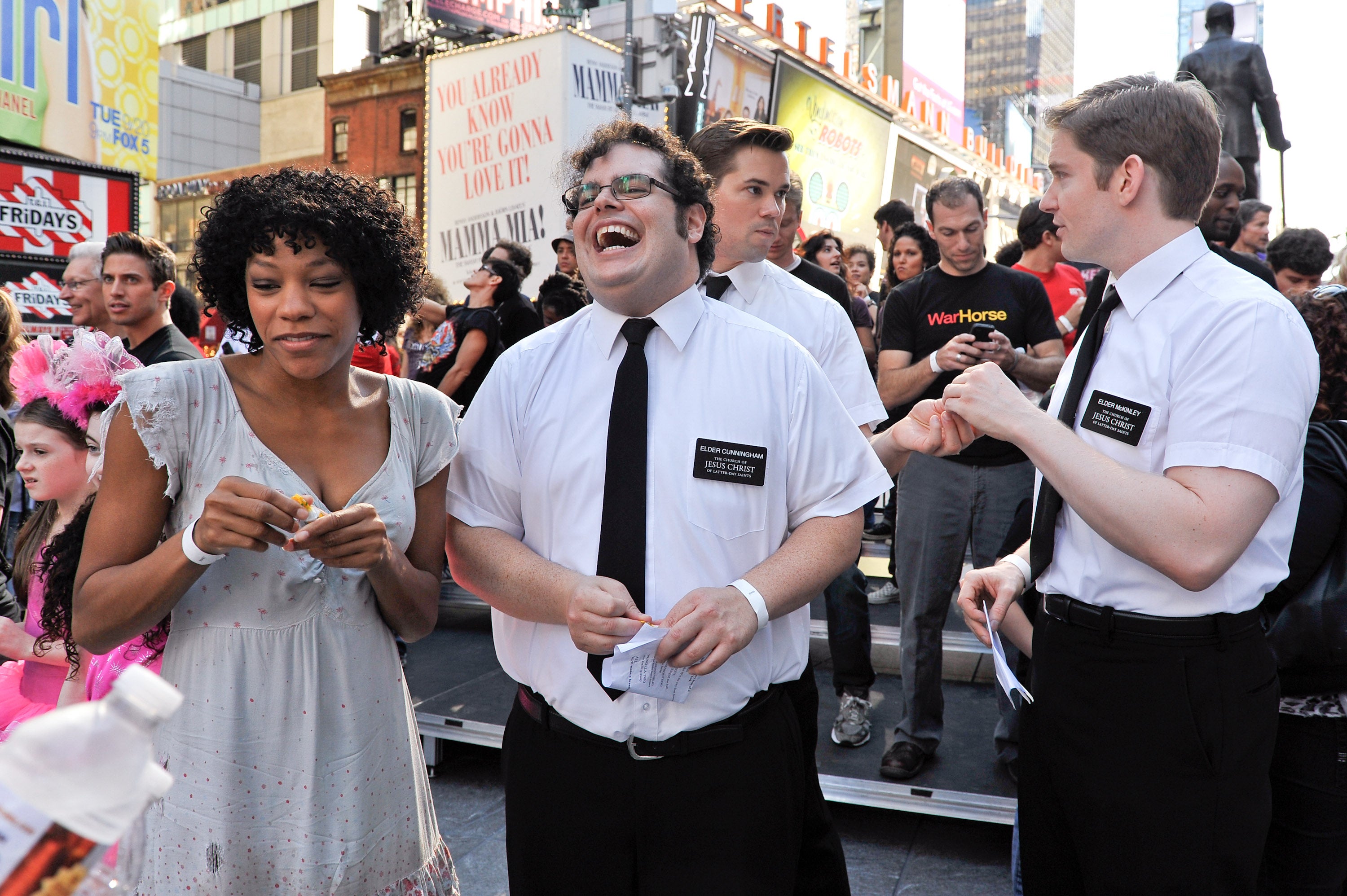 Gad and his ‘The Book of Mormon’ co-stars Nikki M. James, Andrew Rannells, and Rory O’Malley