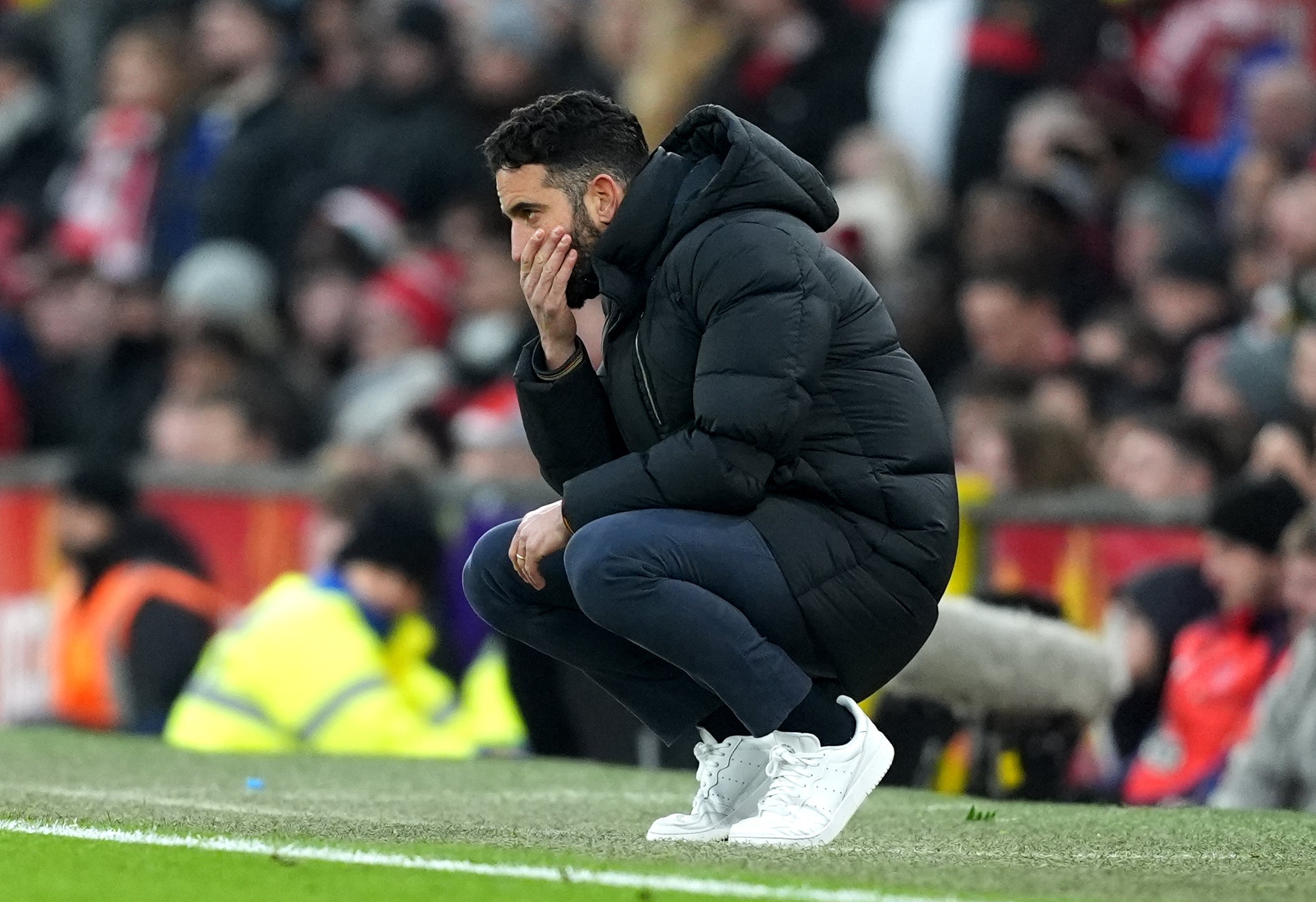 Manchester United manager Ruben Amorim looks dejected on the touchline (Martin Rickett/PA)