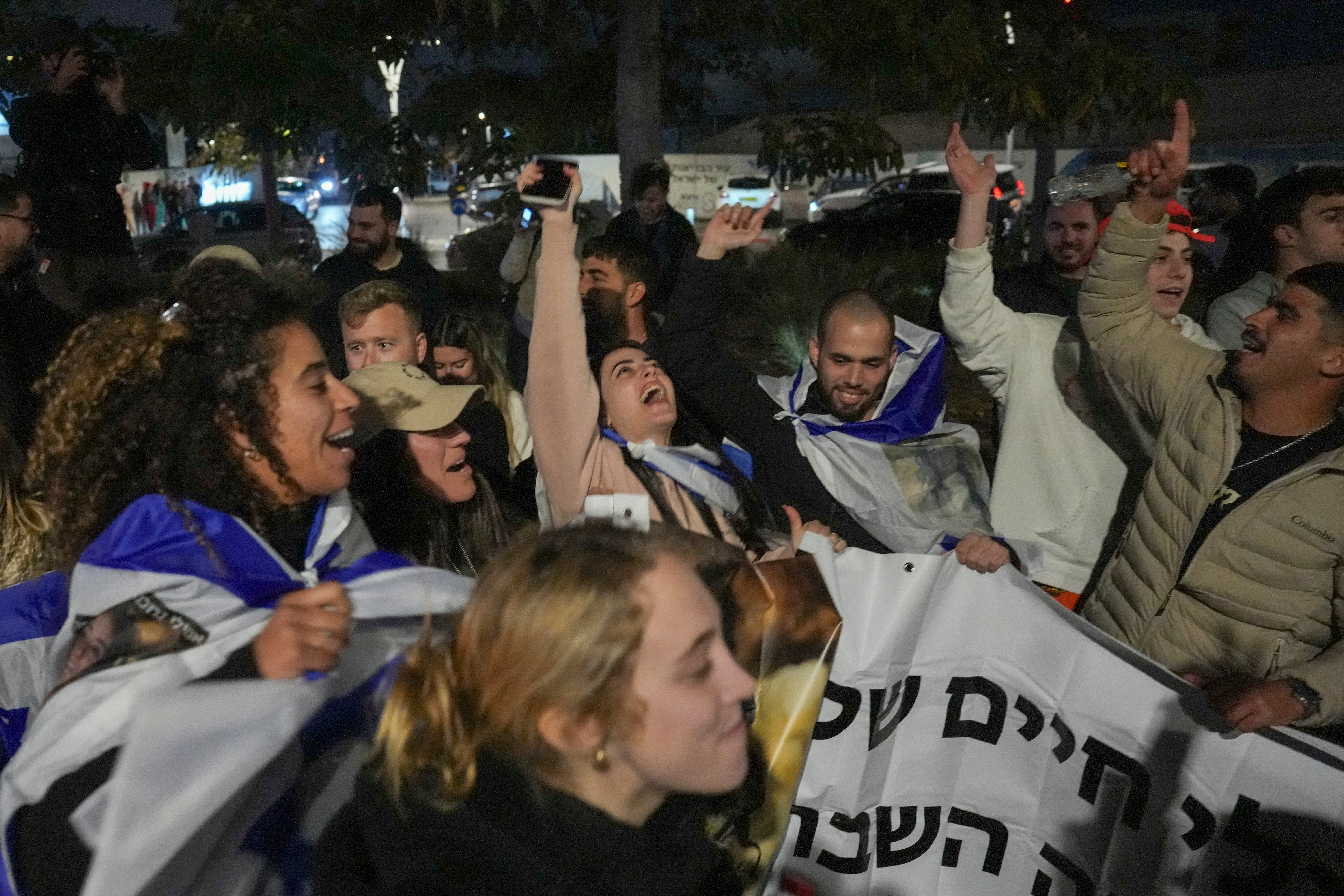Israelis celebrated the release of the three hostages as they gathered in Tel Aviv, Israel, on Sunday