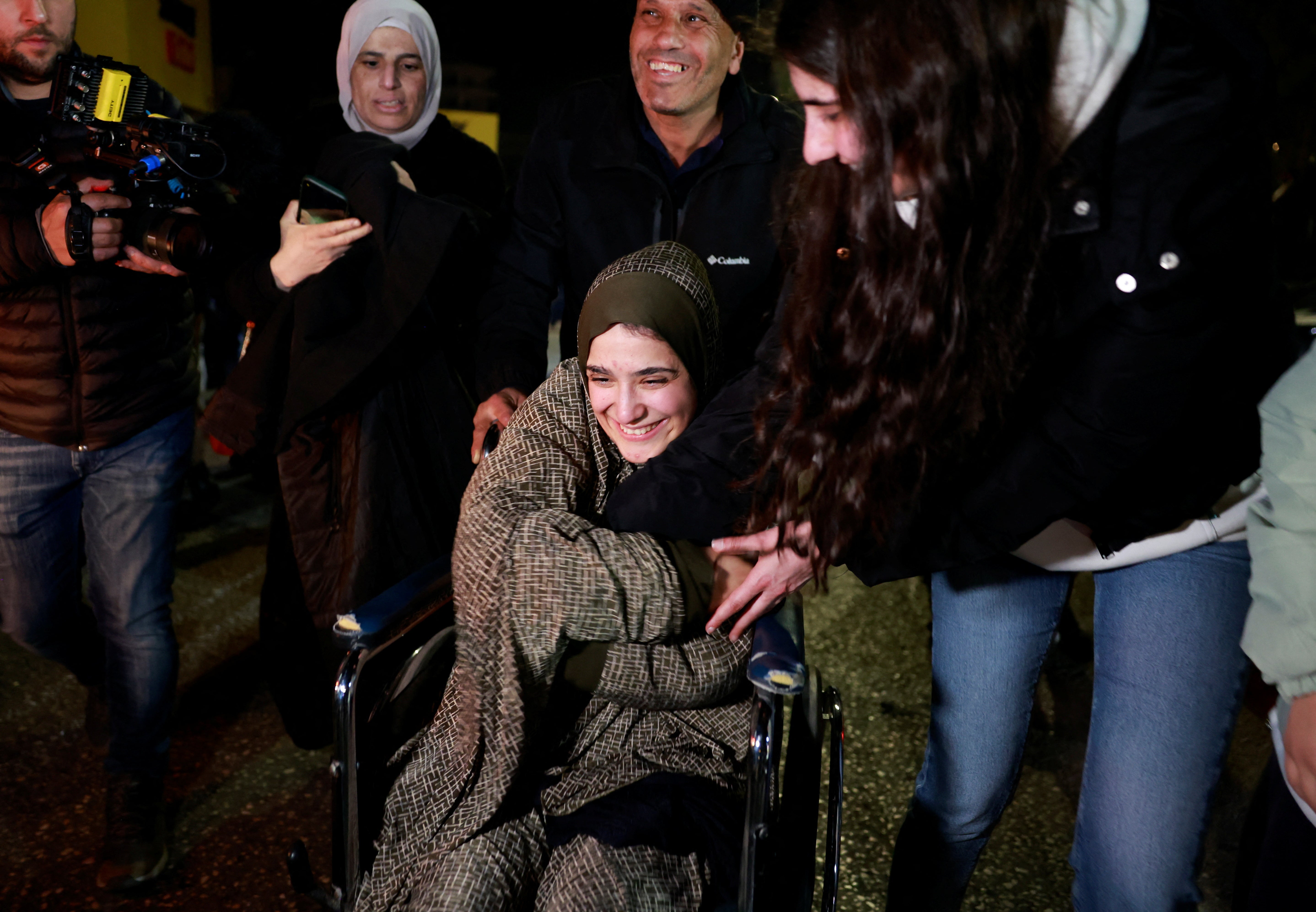 A freed Palestinian prisoner is greeted