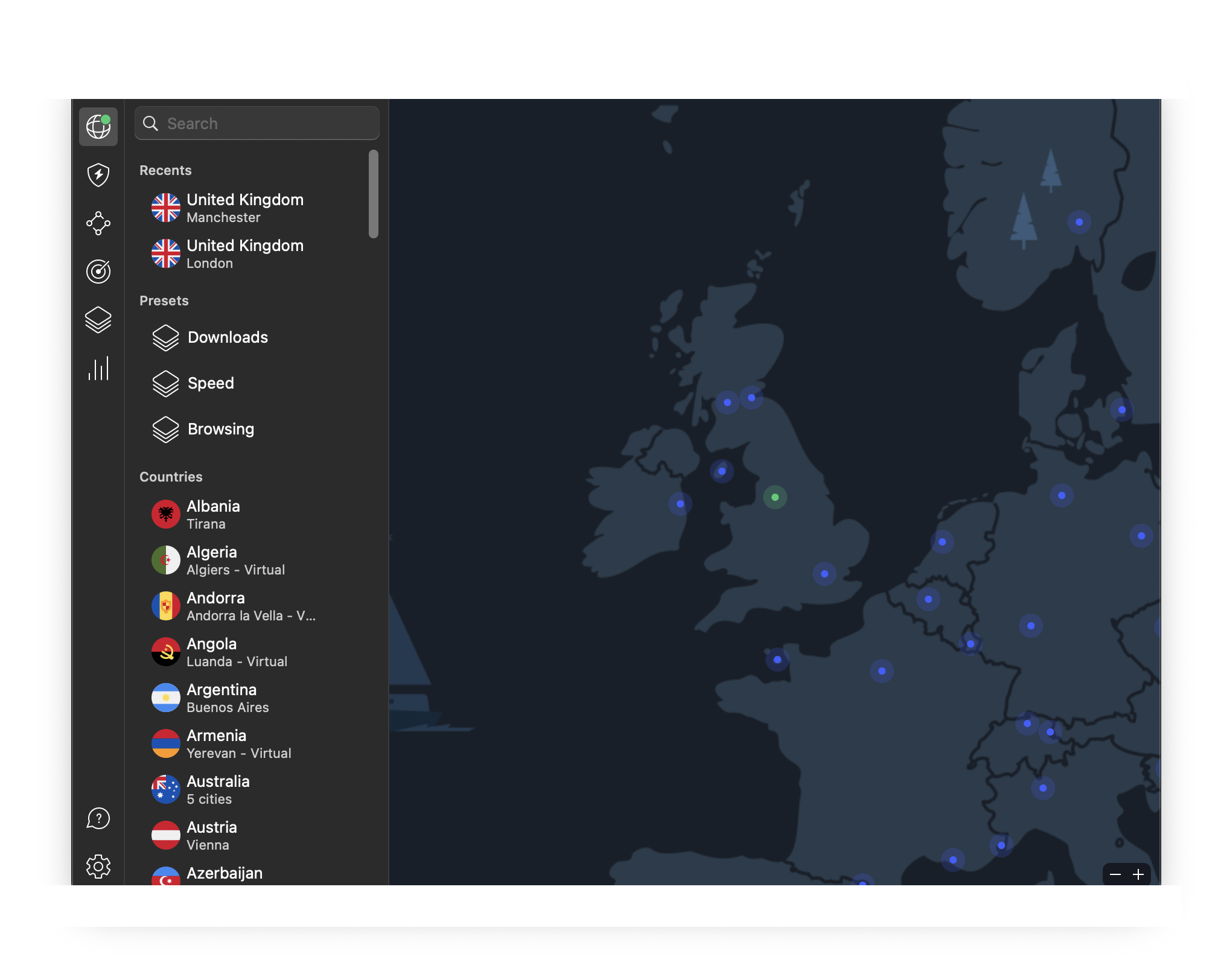 NordVPN’s map interface