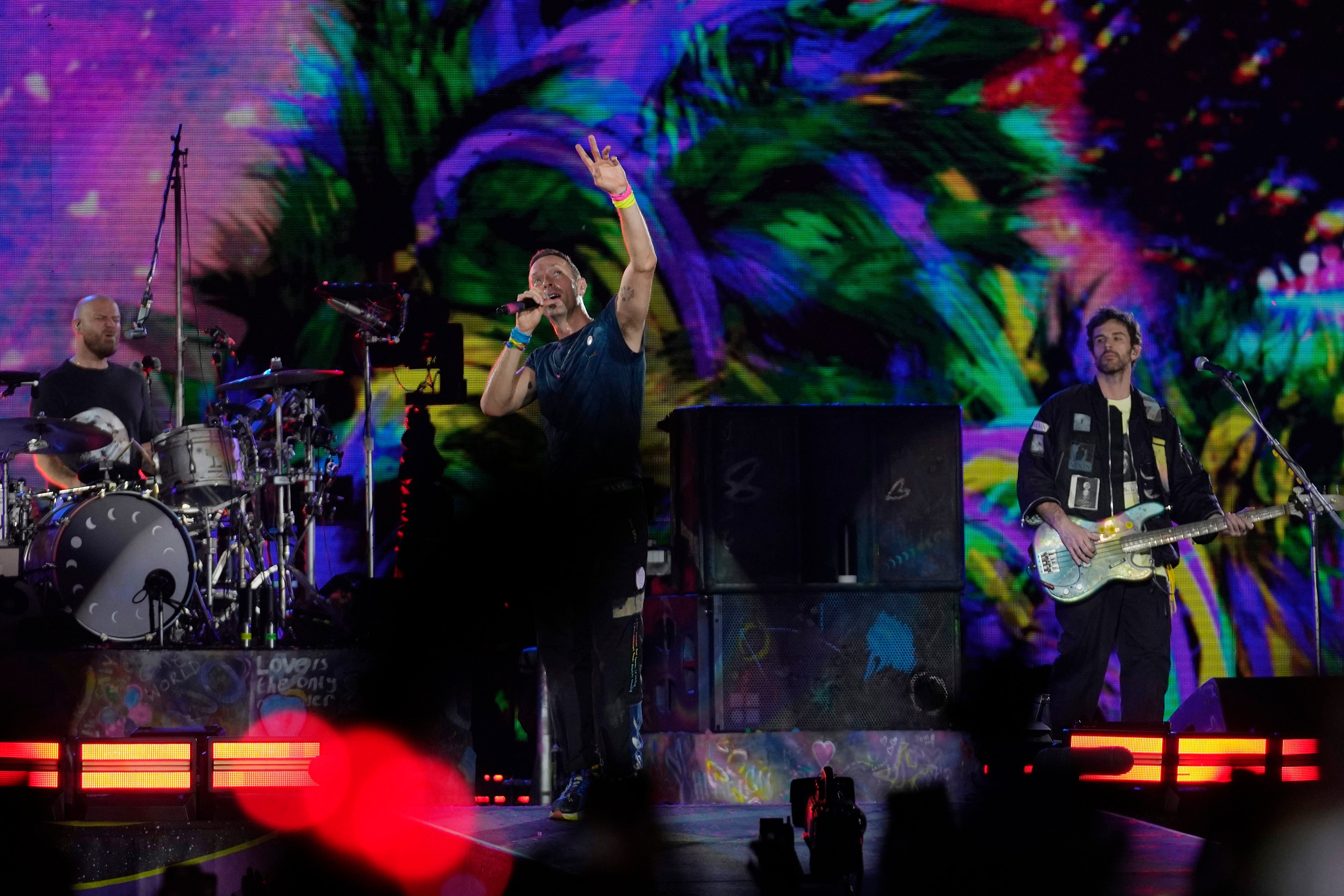 Chris Martin performs during Coldplay's Music Of The Spheres World Tour in Navi Mumbai on Saturday
