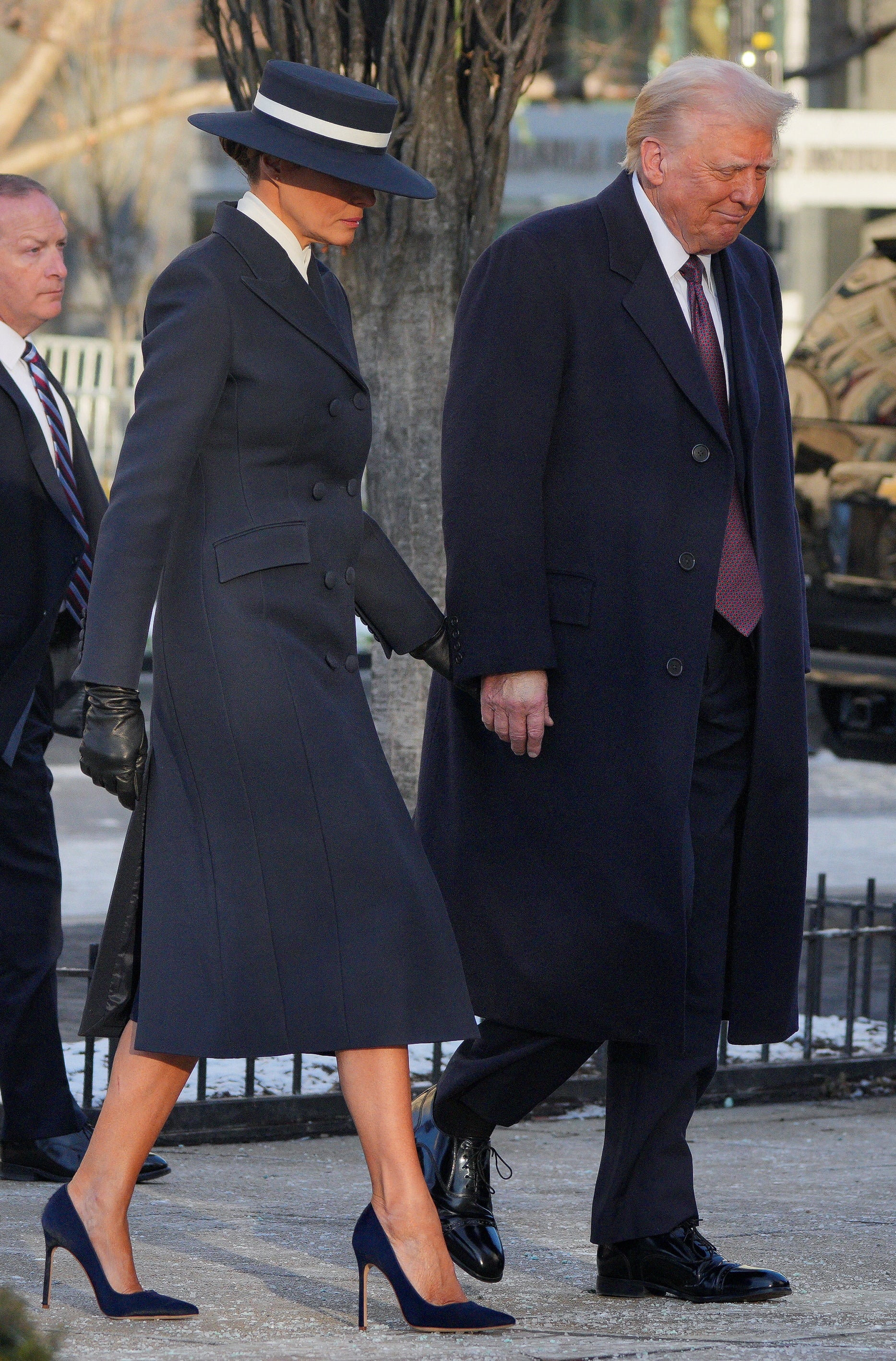 Melania and Trump arriving at St. John’s Episcopal Church this morning