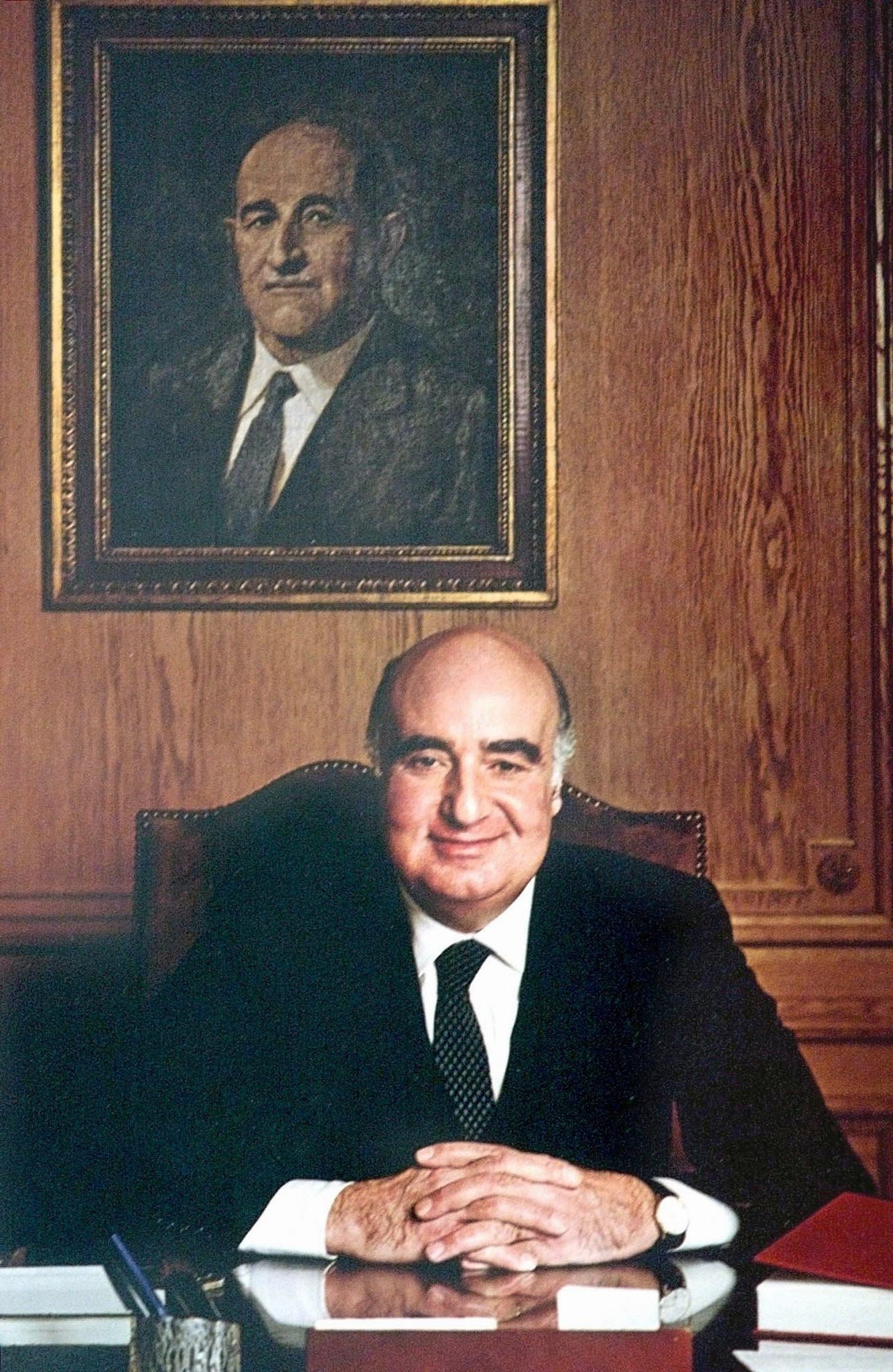Jacqui Safra is the grandson of banking tycoon Jacob Safra (in painting), and the nephew of Edmond Safra, seen here at his desk