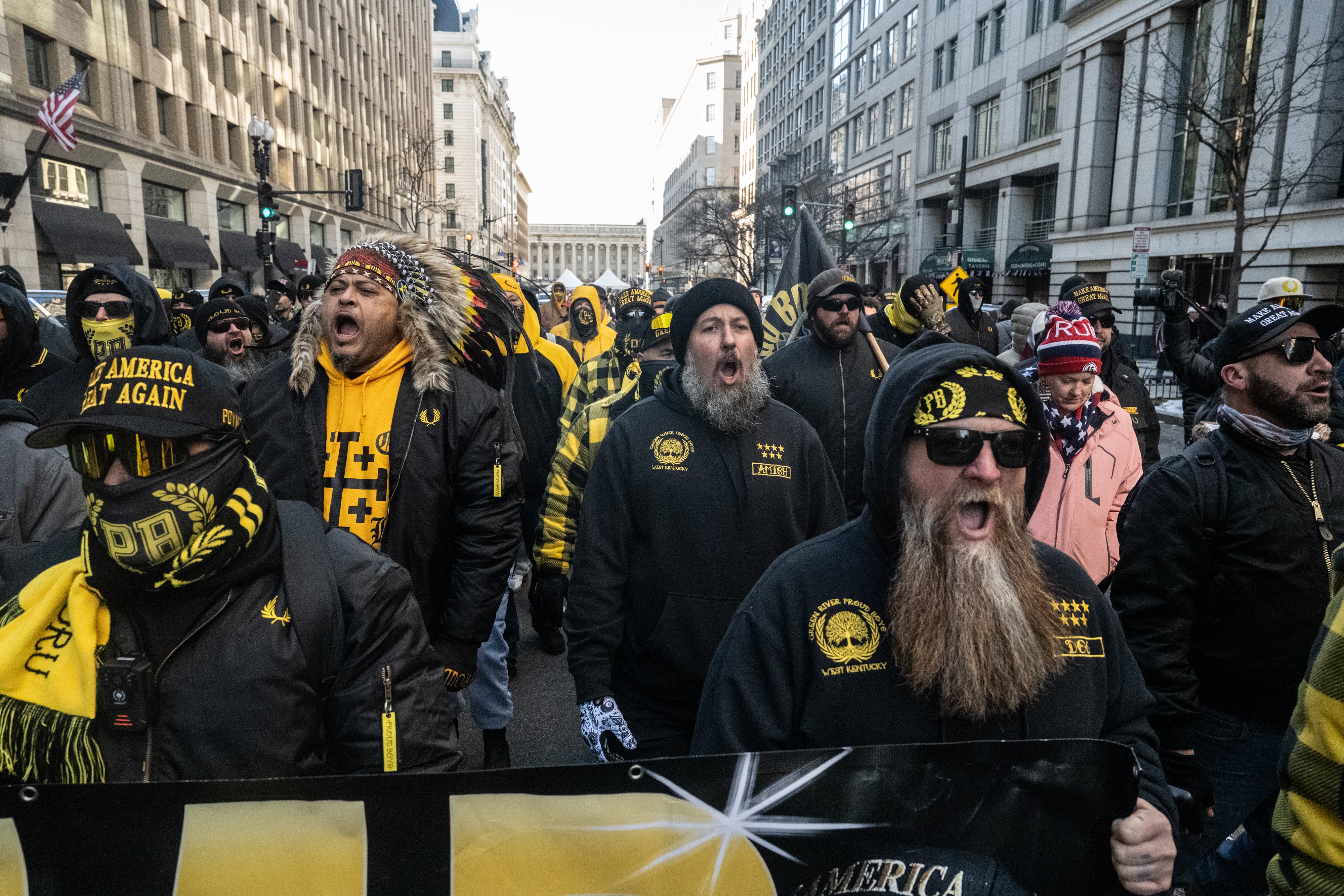 The Proud Boys gather to march through the cold streets of DC to celebrate Trump's inauguration